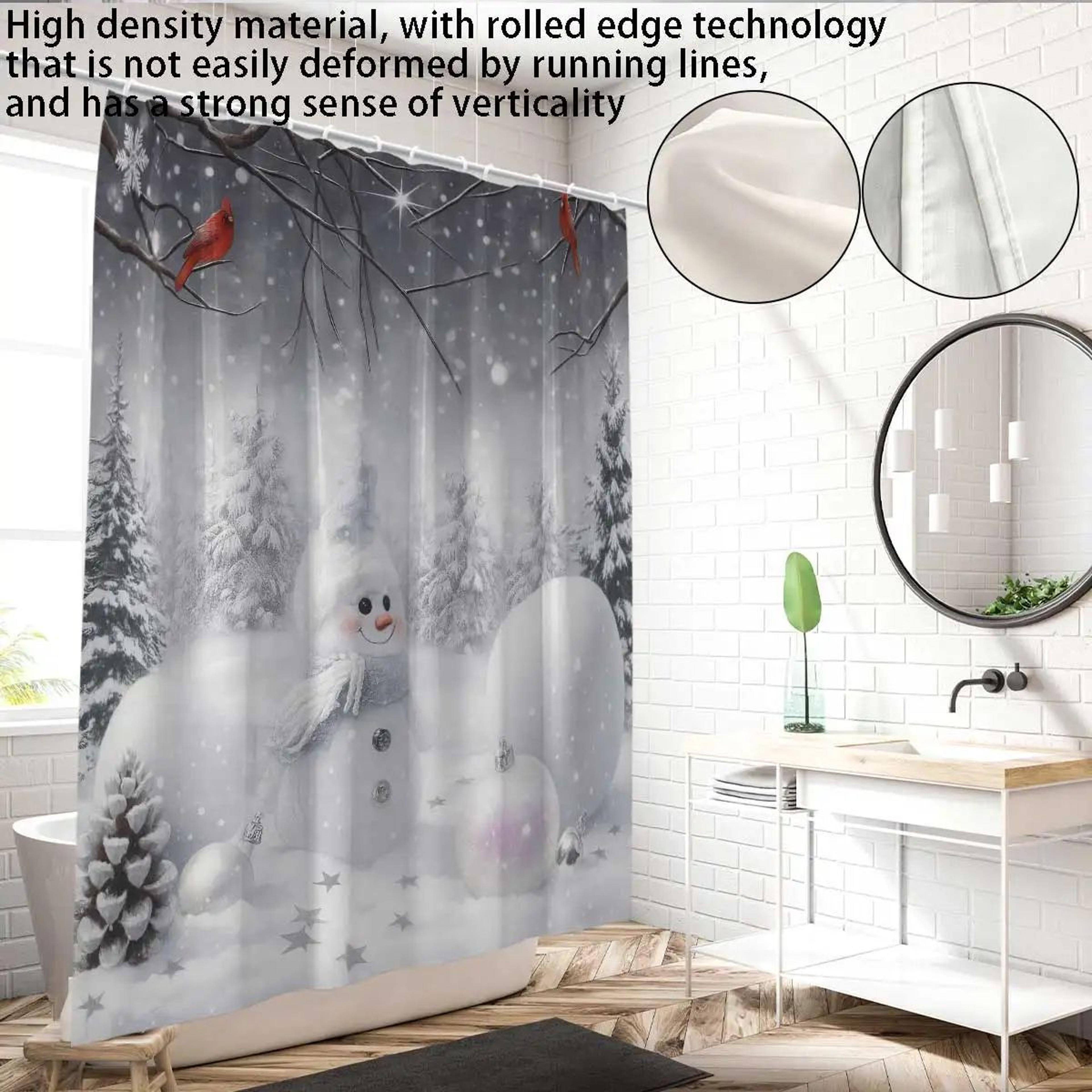 Christmas Snowman Shower Curtain Waterproof Holiday Bathroom Curtain Decor 4