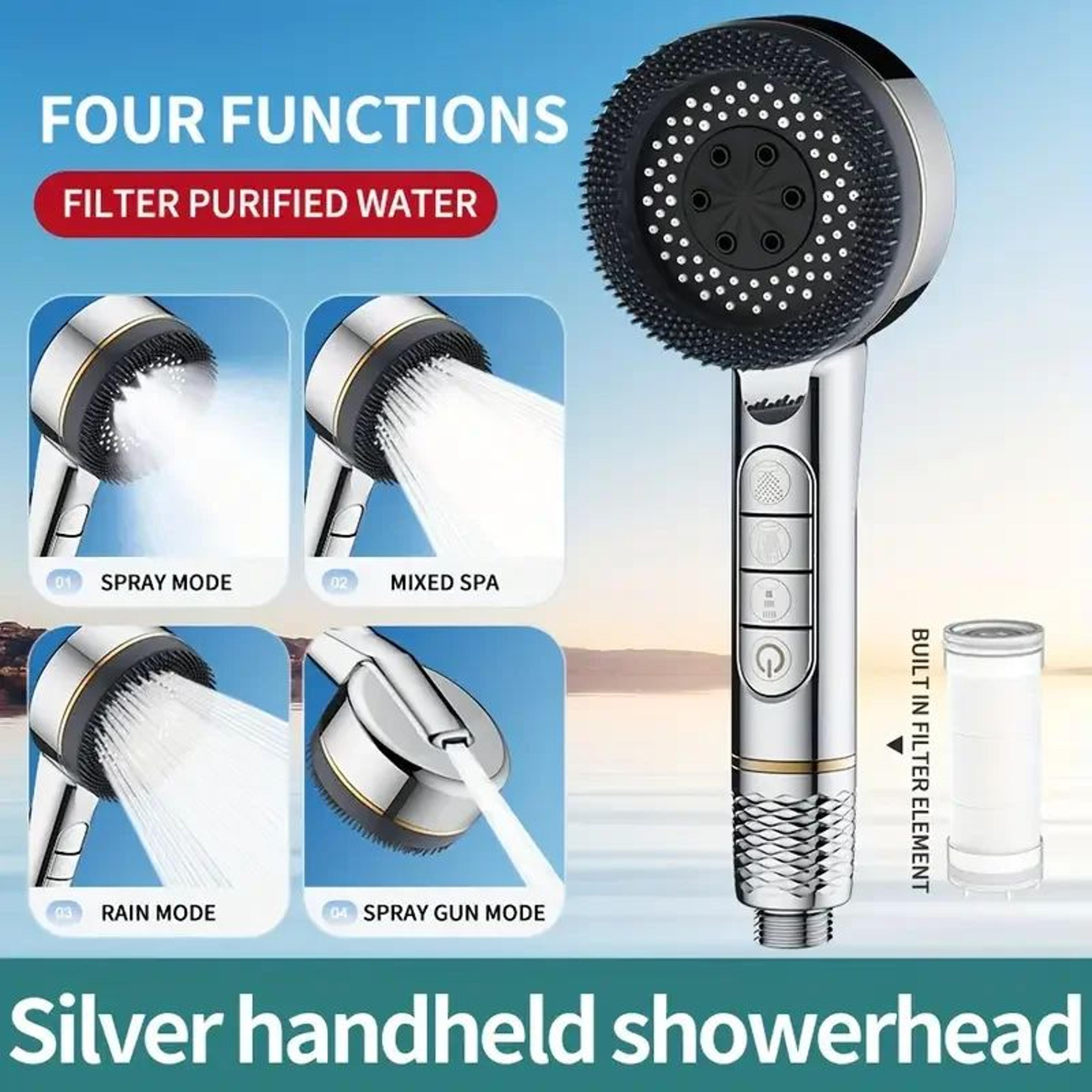 High Pressure Handheld Shower Head 4 Mode Adjustable Bathroom Set 14