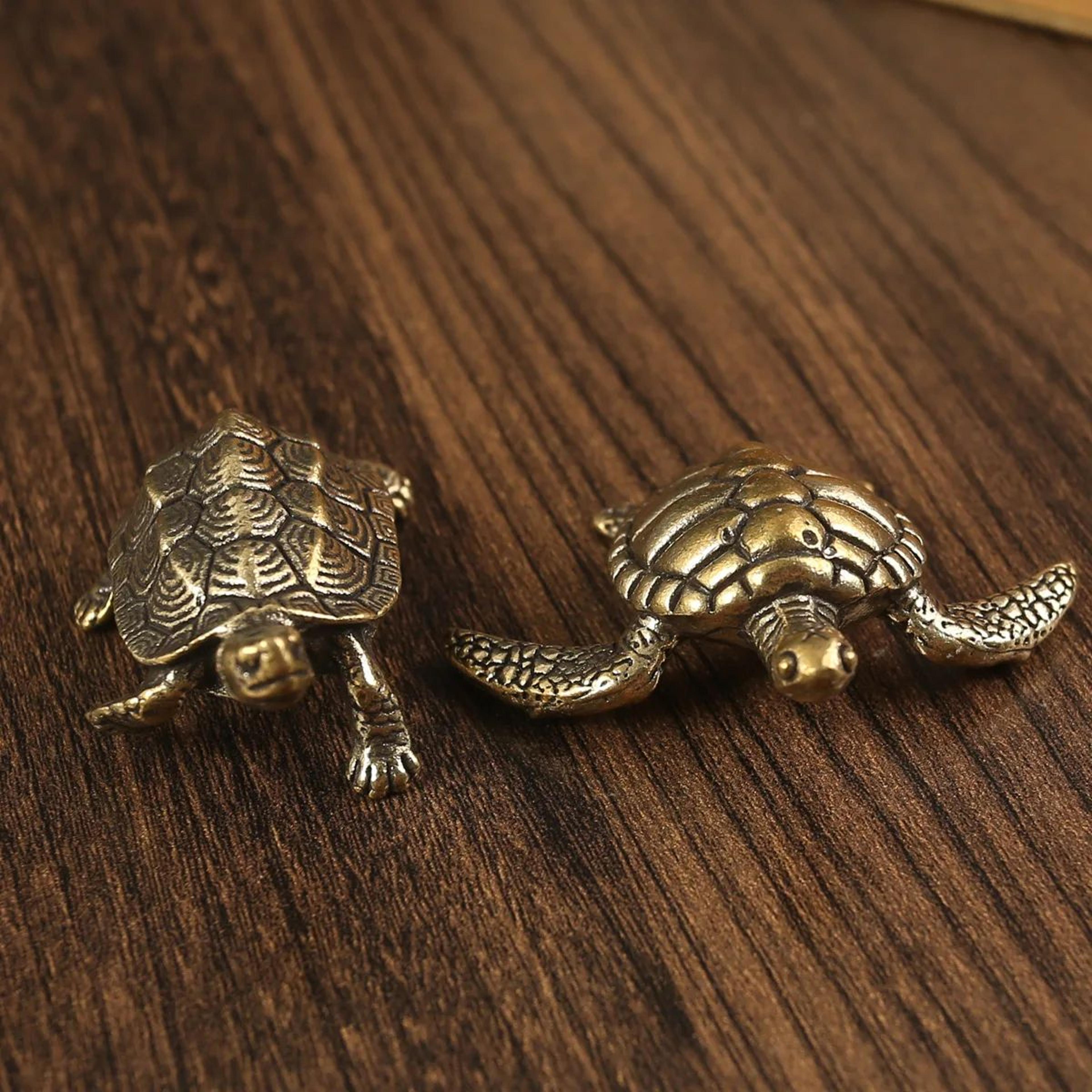 Vintage Brass Turtle Figurine Feng Shui Decor For Desk And Home 2