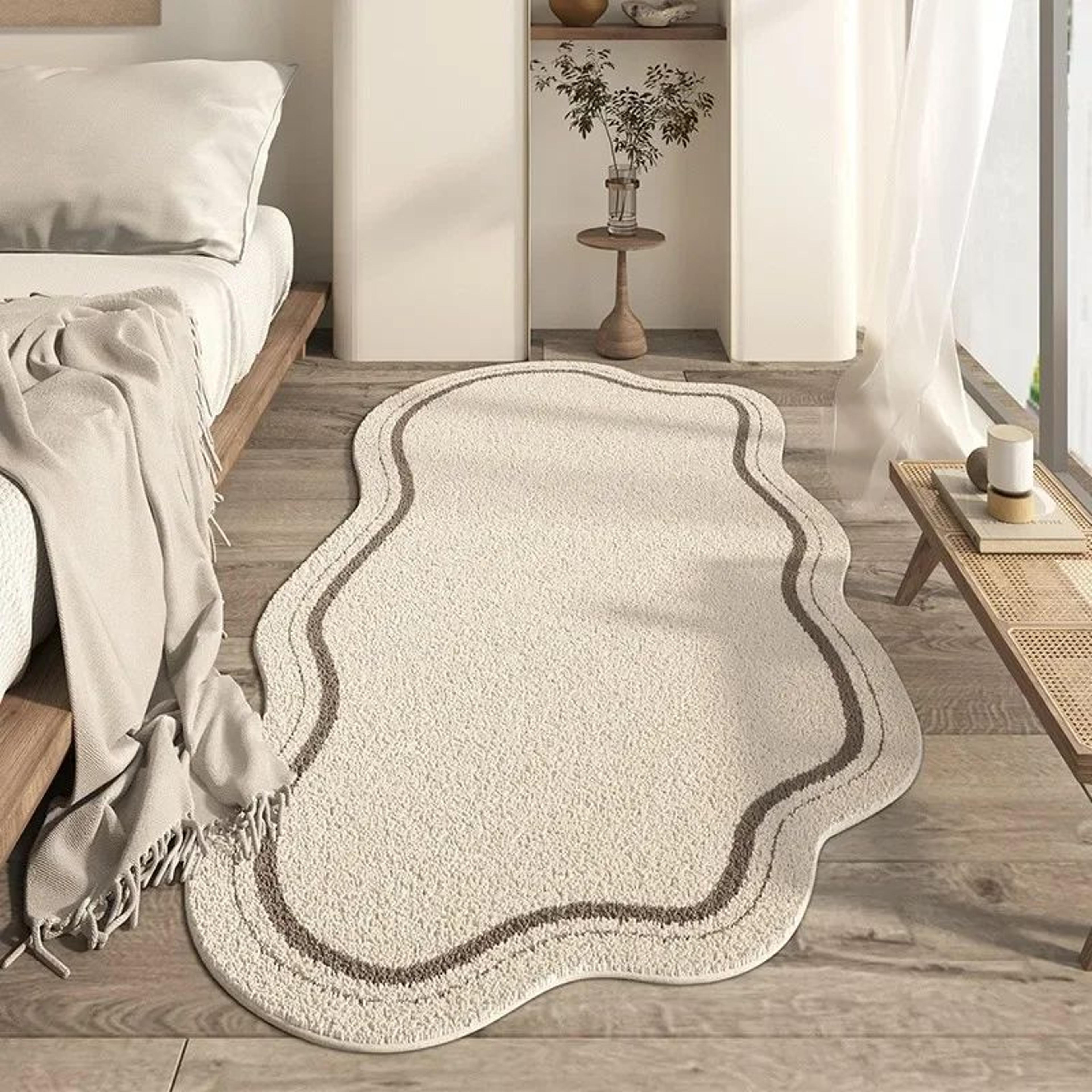 Cream Irregular Area Rug Soft Minimalist Floor Carpet Non Slip Bedroom And Living Room Decor 6