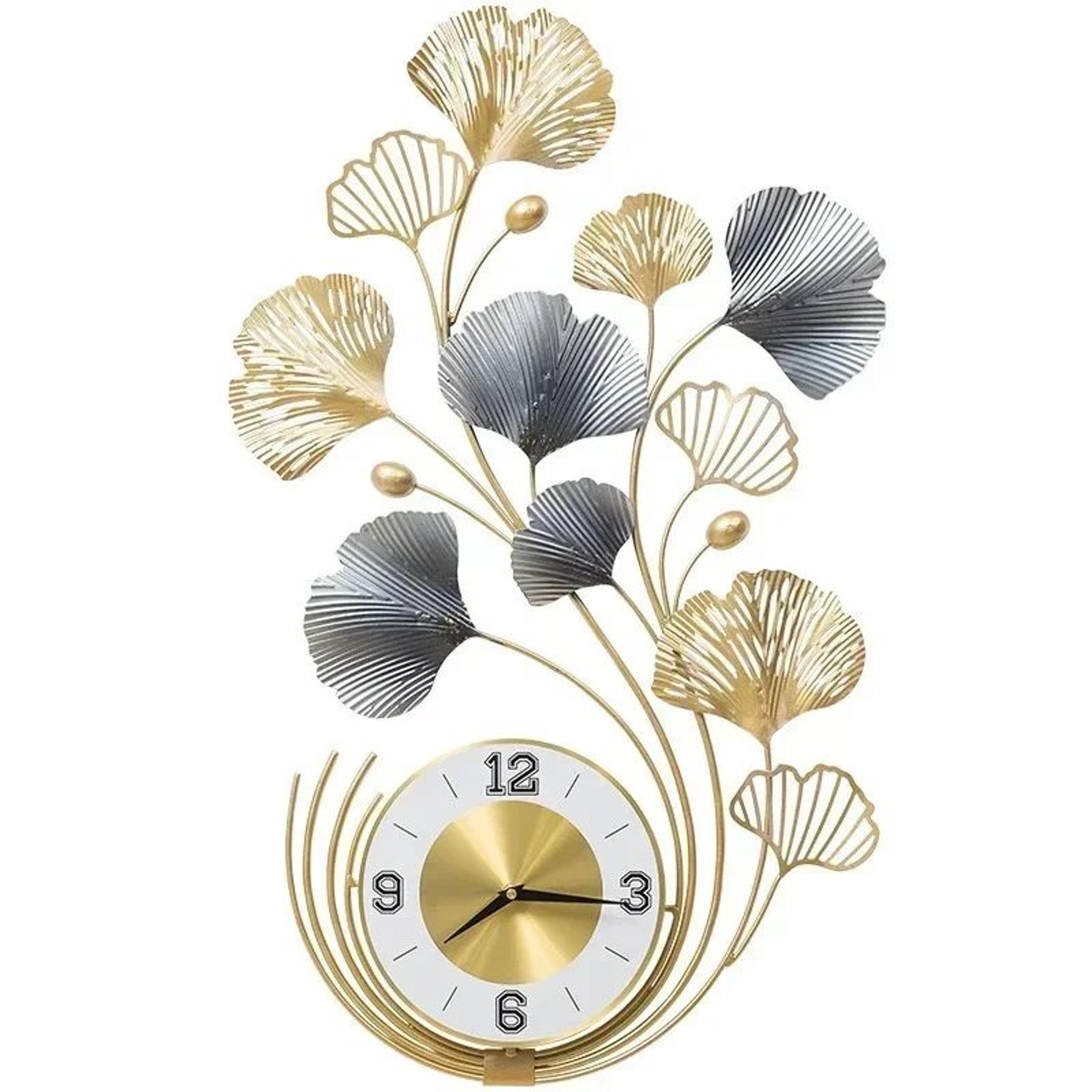Large Ginkgo Leaf Metal Wall Clock Luxury Modern Wall Decor For Living Room 3