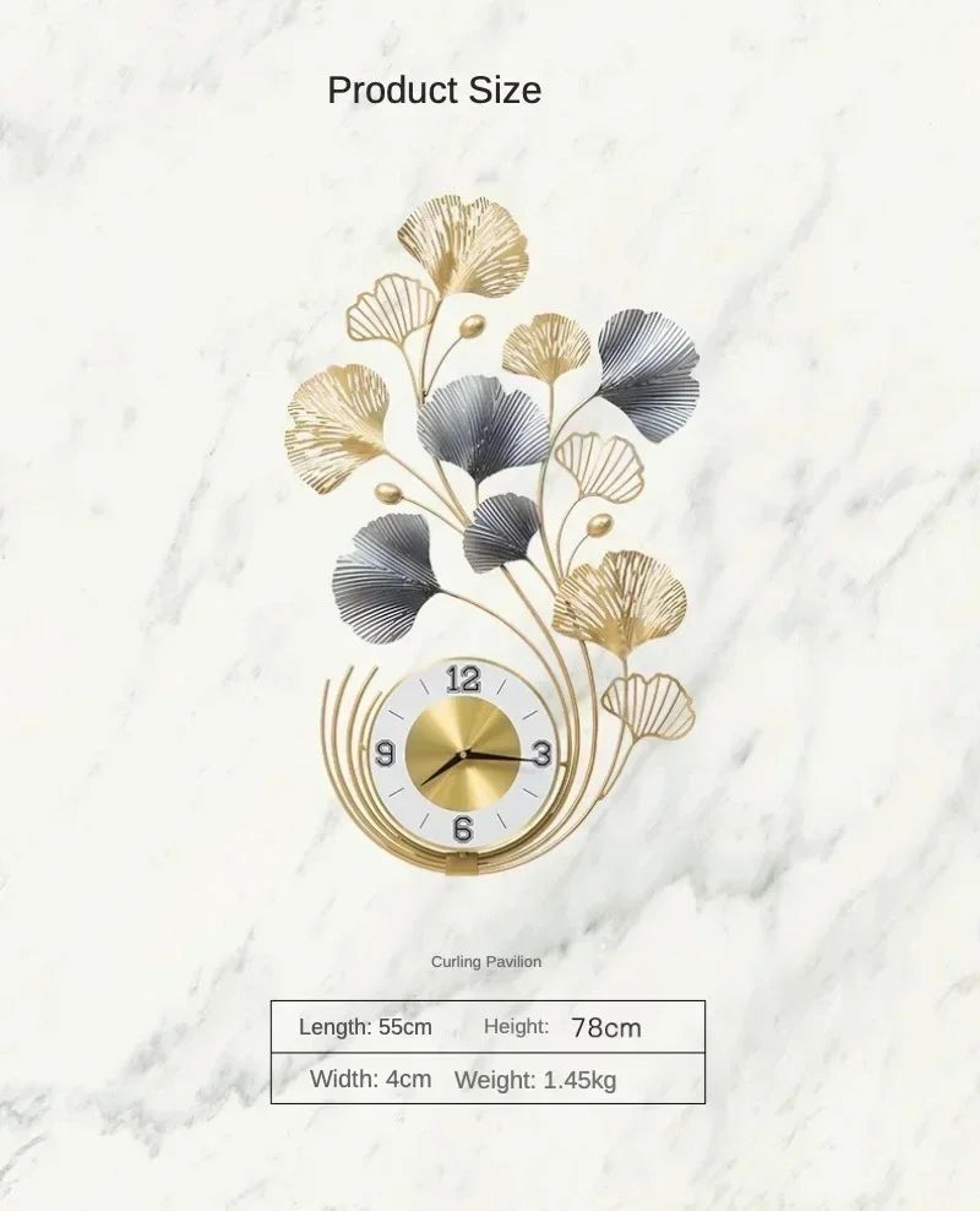 Large Ginkgo Leaf Metal Wall Clock Luxury Modern Wall Decor For Living Room 4