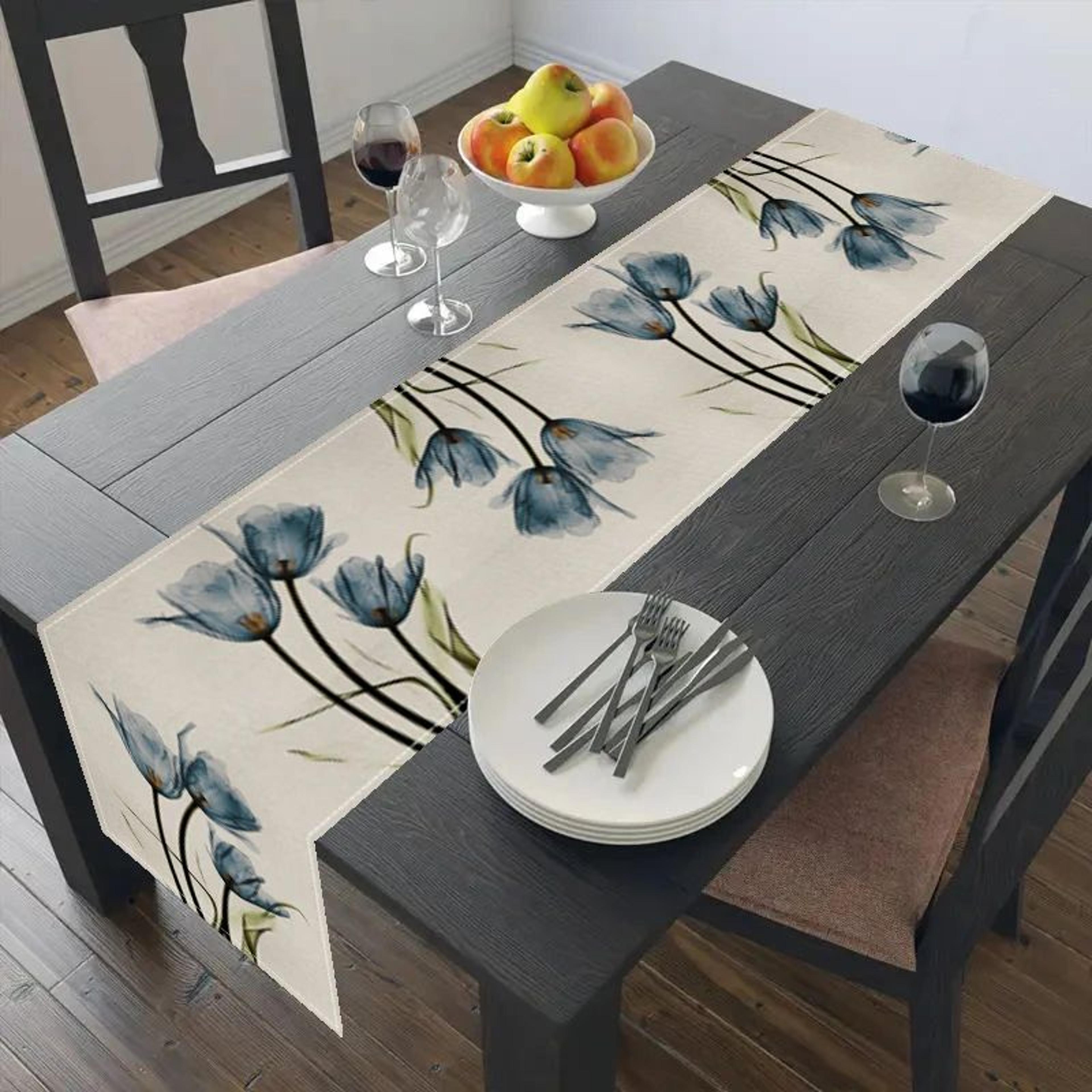 Tulip Linen Table Runner Farmhouse Floral Rustic Table Decor 6