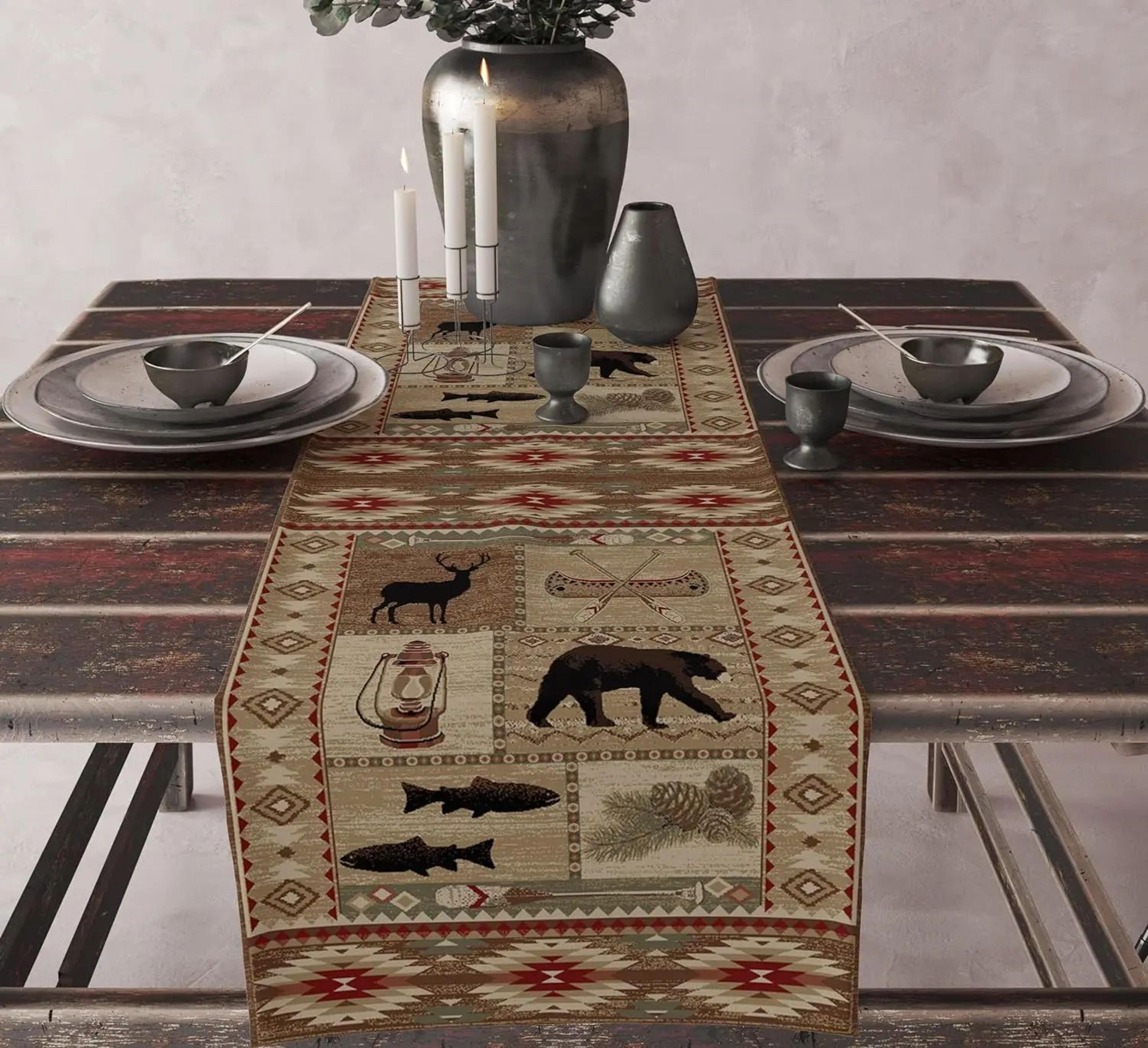 Aztec Boho Linen Table Runner Geometric Tribal Dining Table Decor 15