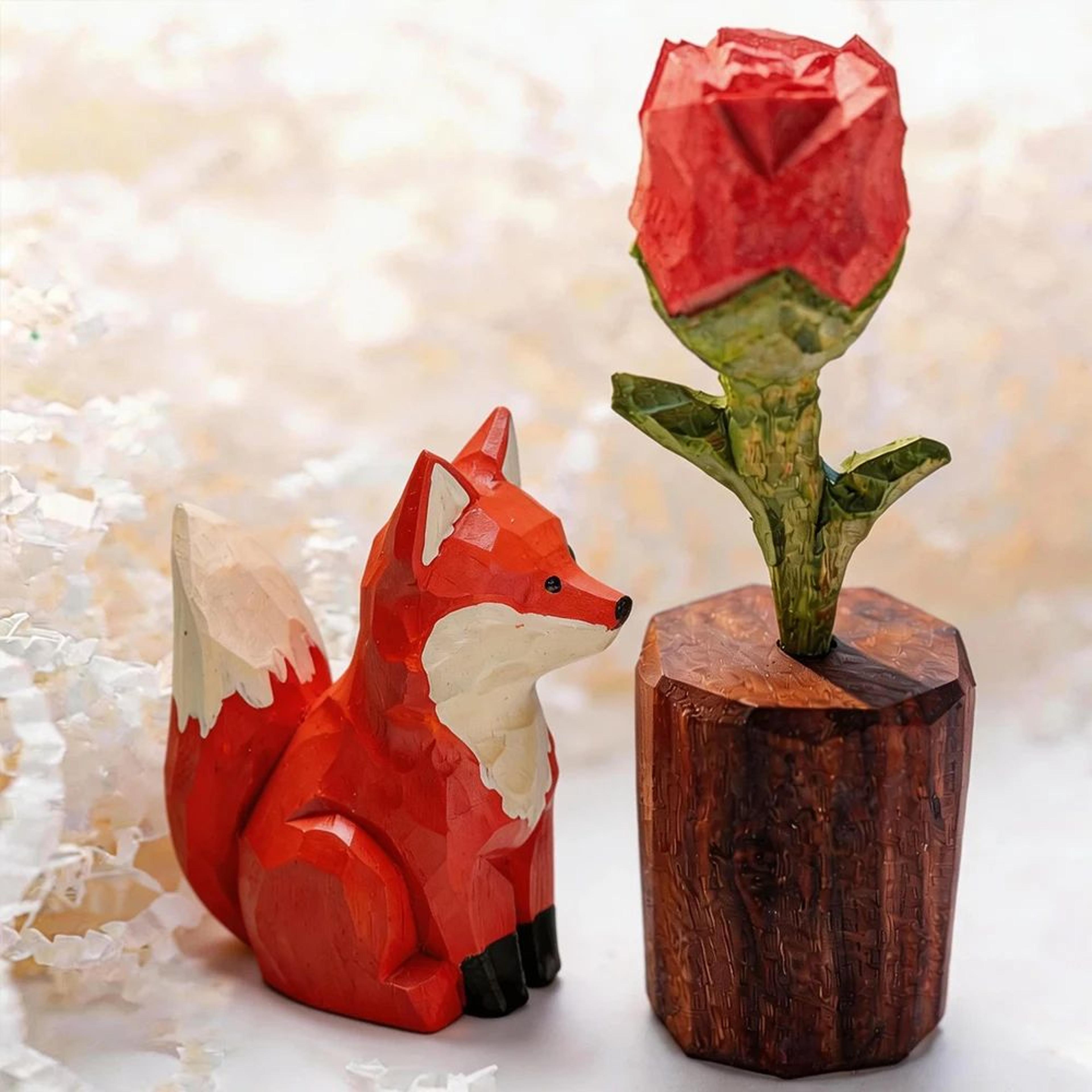 Handmade Wooden Fox Figurine Rustic Animal Decor Mini Sculpture 11