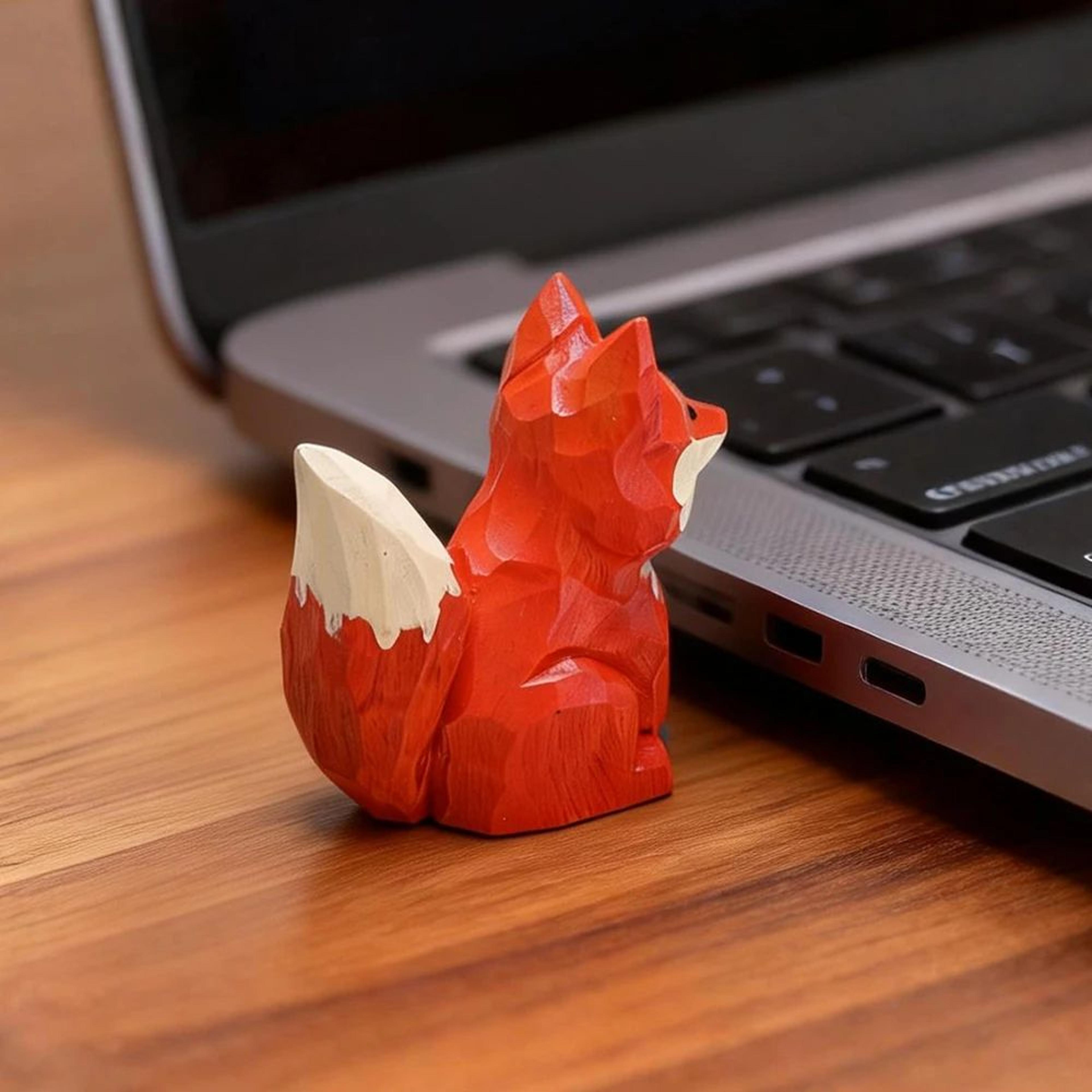 Handmade Wooden Fox Figurine Rustic Animal Decor Mini Sculpture 1