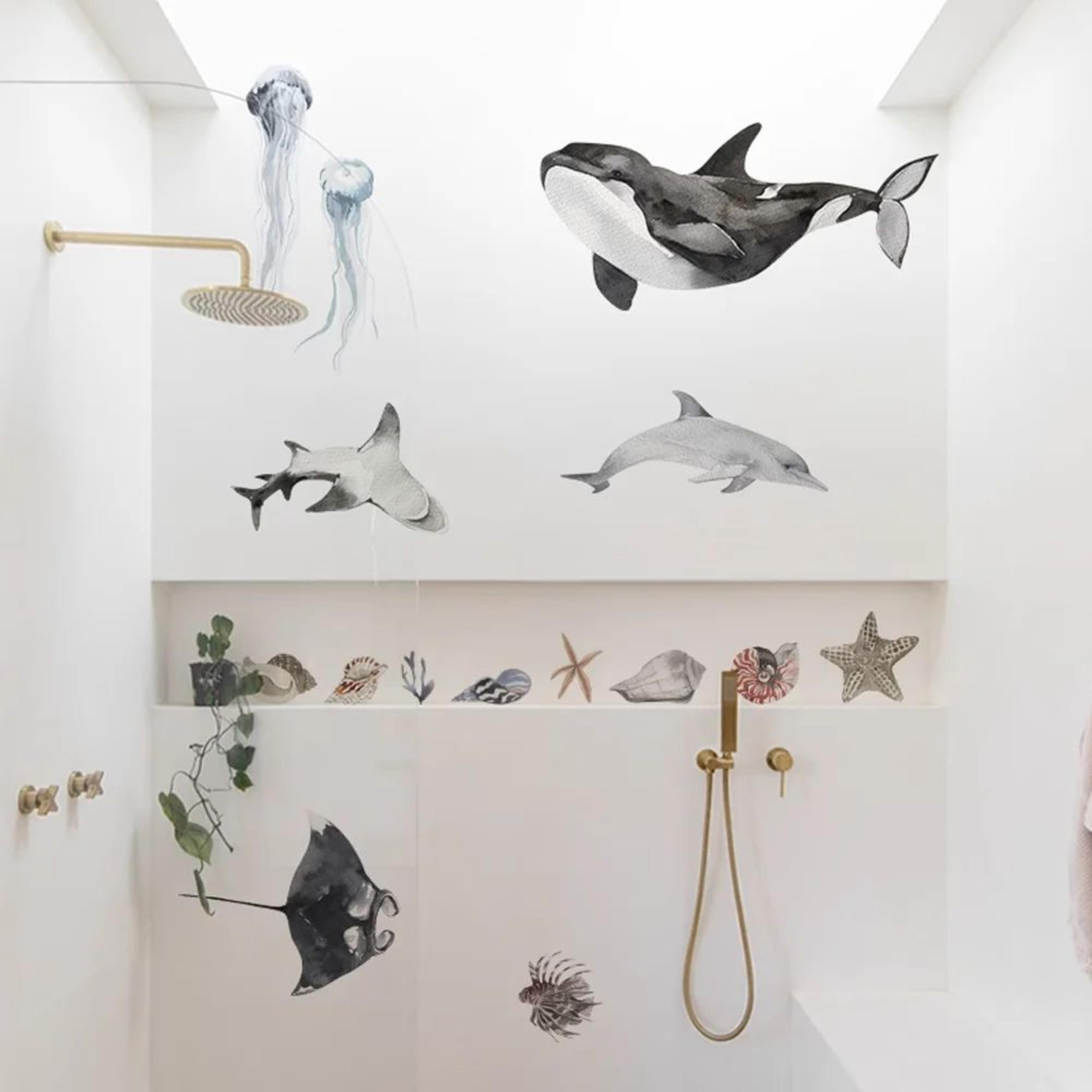 Underwater Ocean Wall Stickers Waterproof Fish Nursery Bathroom Decor 3