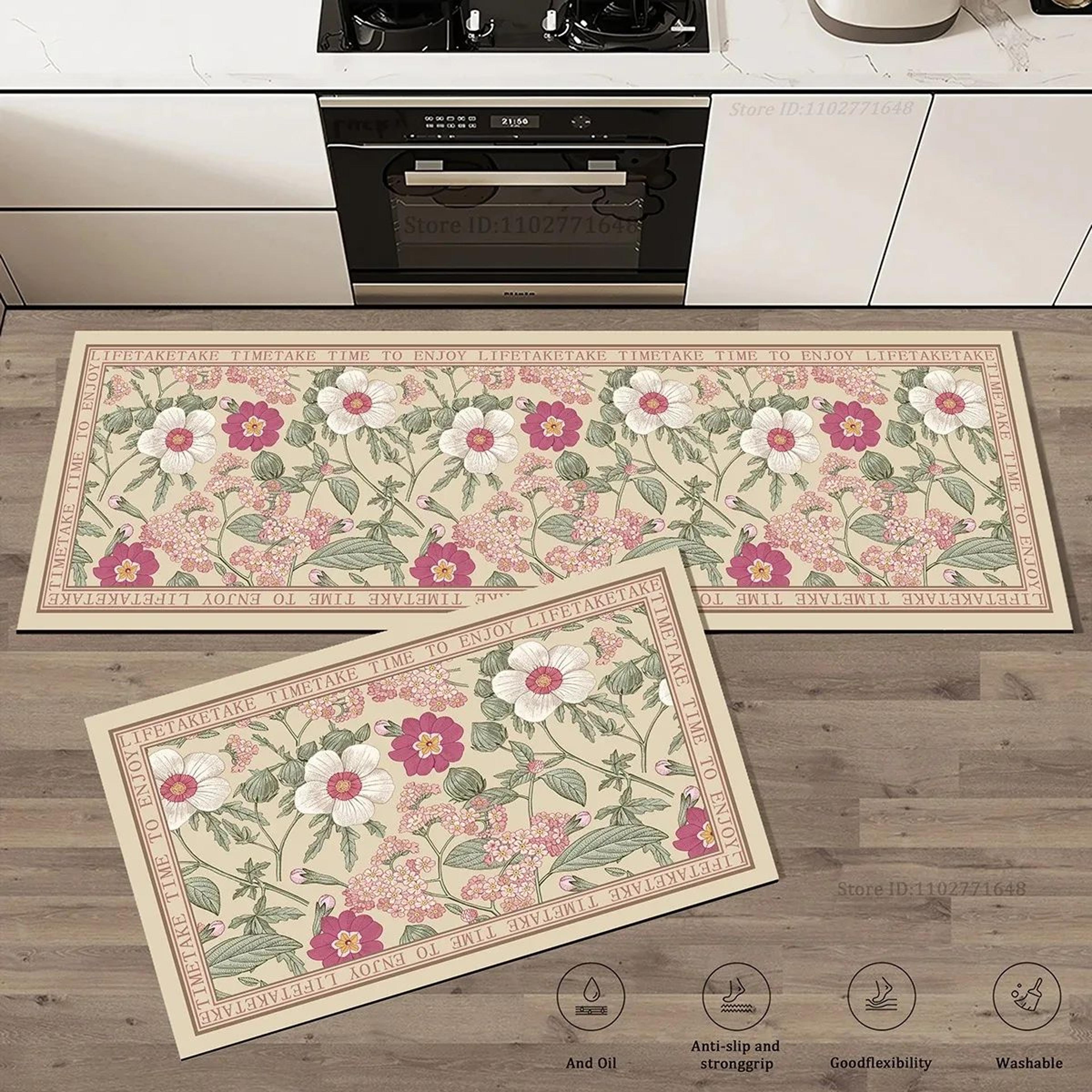 Floral Anti Fatigue Kitchen Rug Non Slip Absorbent Floor Mat 9