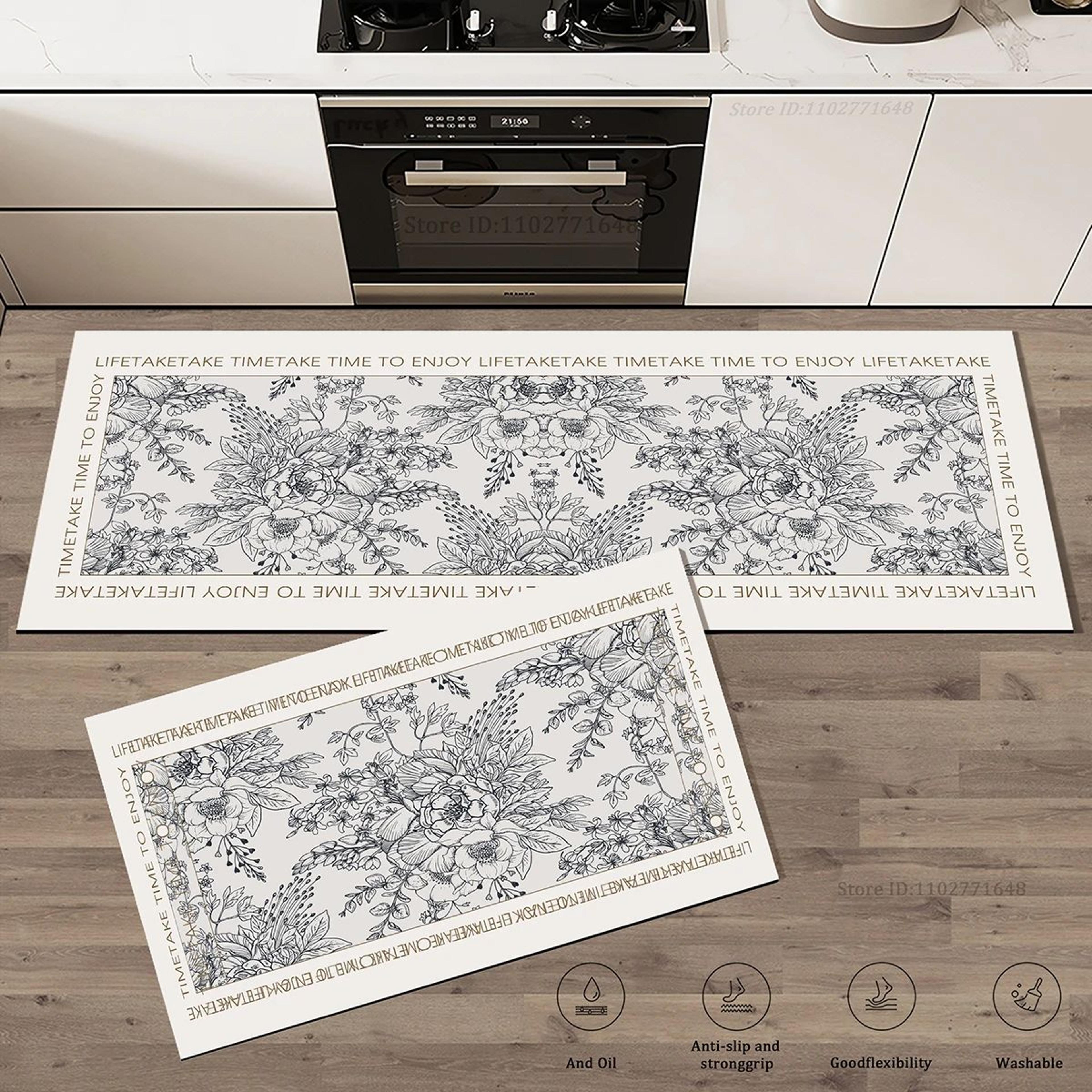Floral Anti Fatigue Kitchen Rug Non Slip Absorbent Floor Mat 5