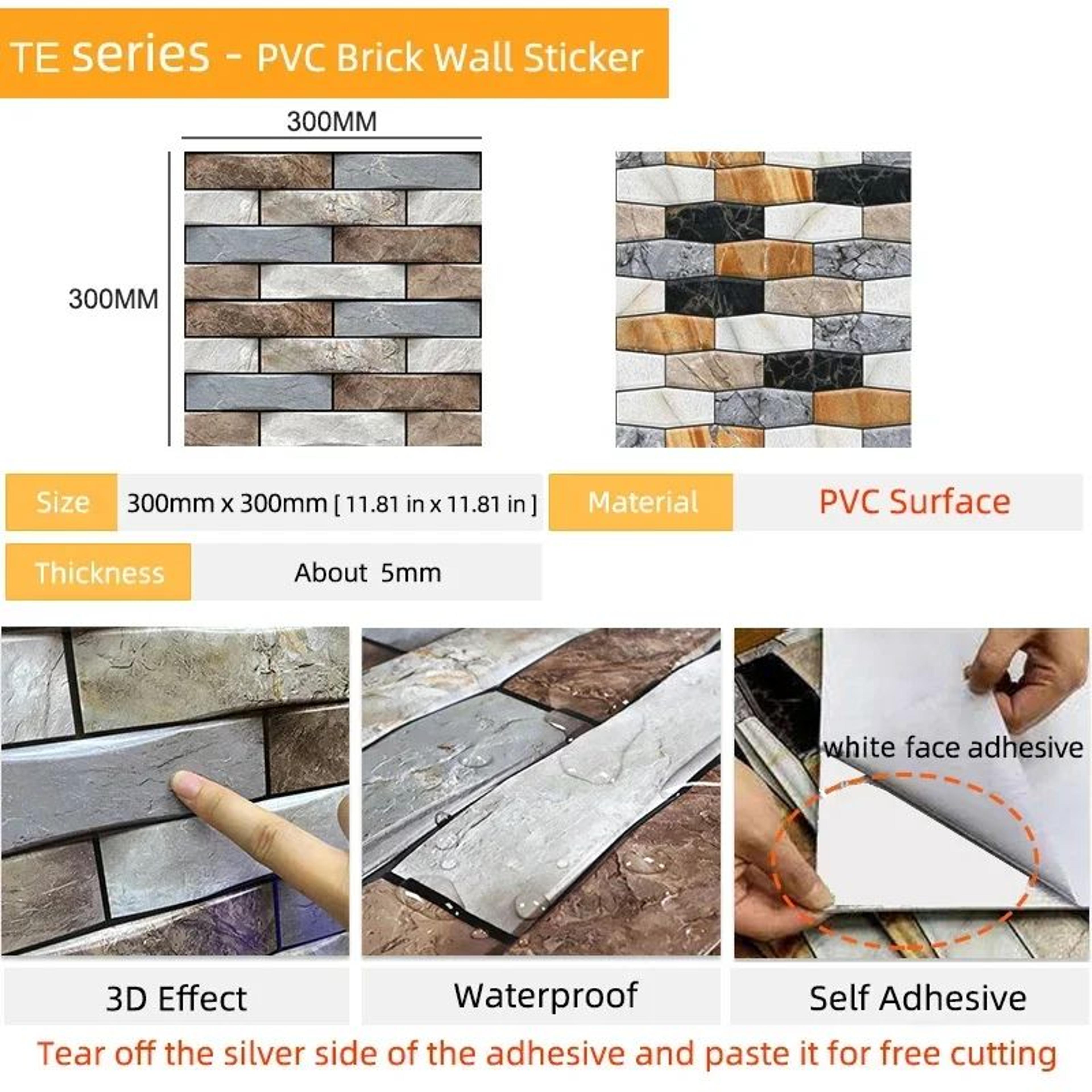 Self Adhesive Brick Wall Stickers Waterproof 3D Peel And Stick Wallpaper Panels 1