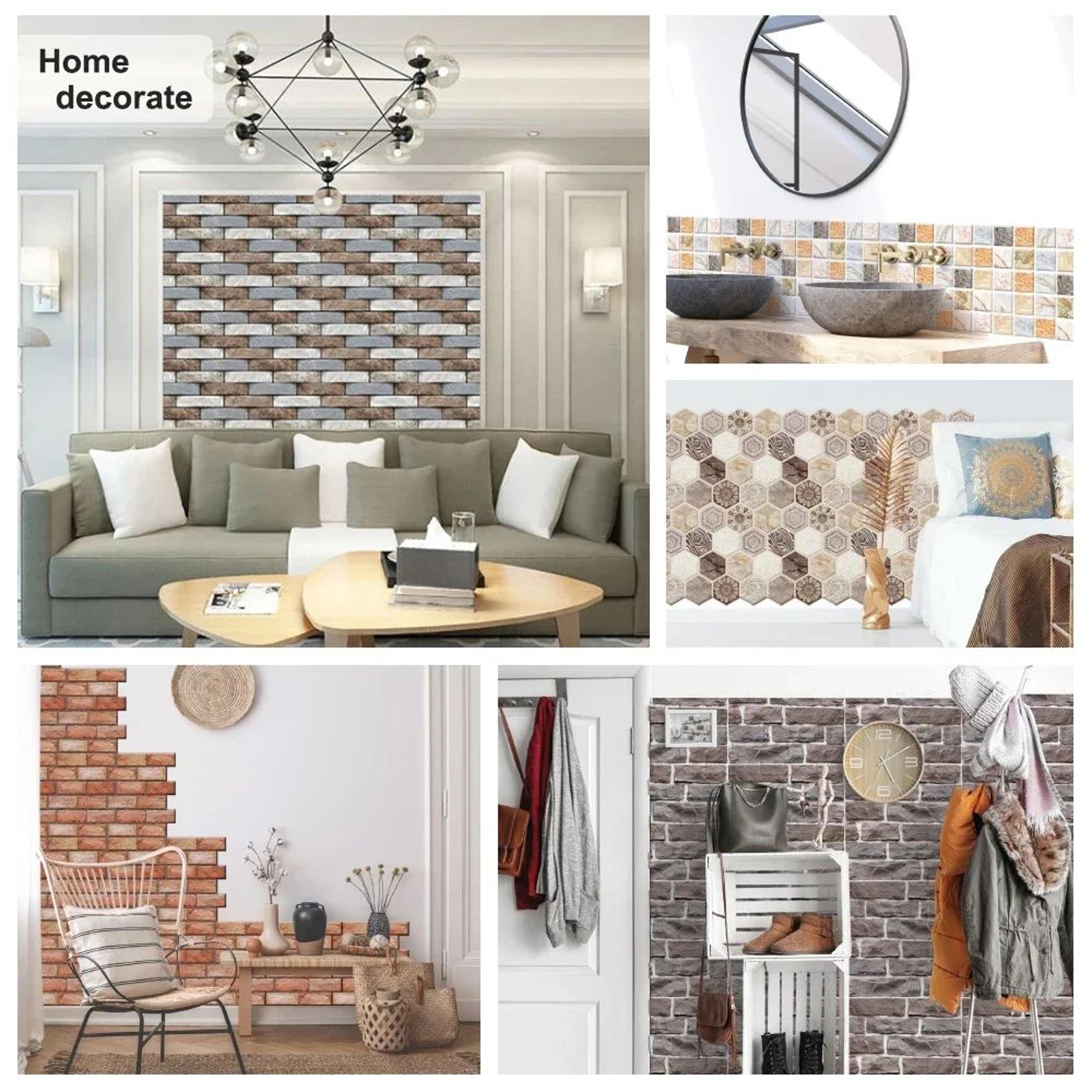 Self Adhesive Brick Wall Stickers Waterproof 3D Peel And Stick Wallpaper Panels 3