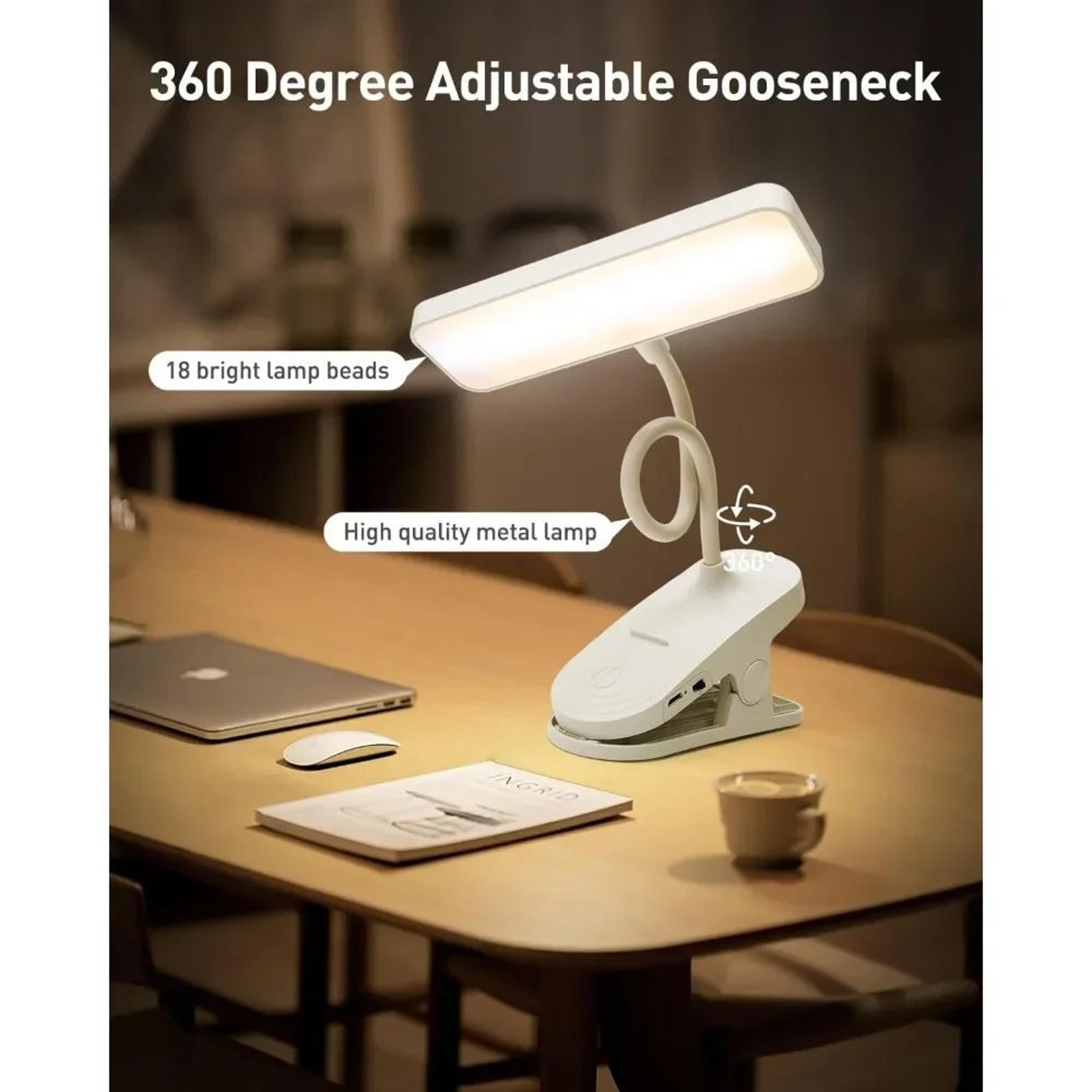 Rechargeable LED Clip Desk Lamp Flexible Reading Light With Eye Protection 3