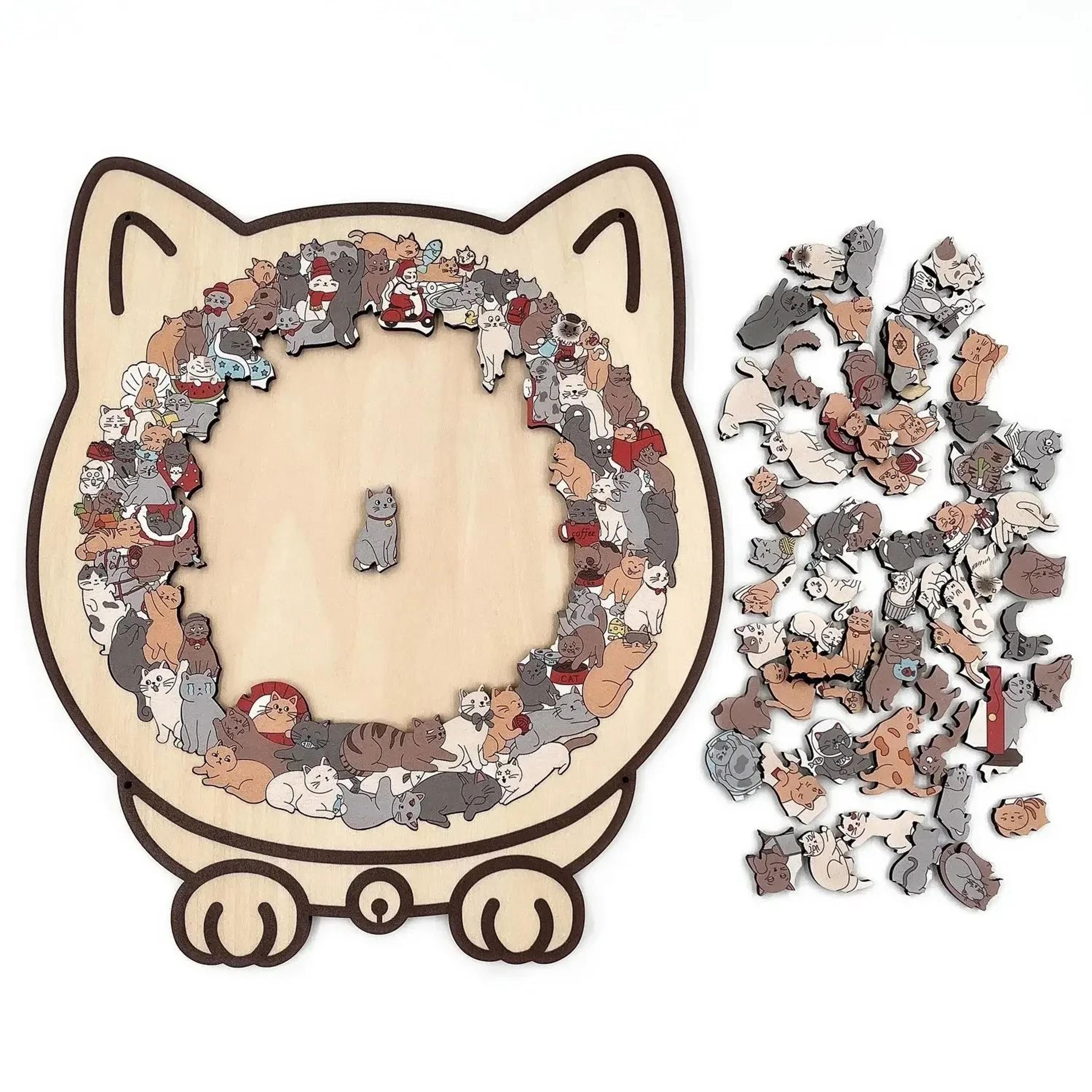 Cat Shaped Wooden Jigsaw Puzzle For Adults And Kids Unique Brain Game 4