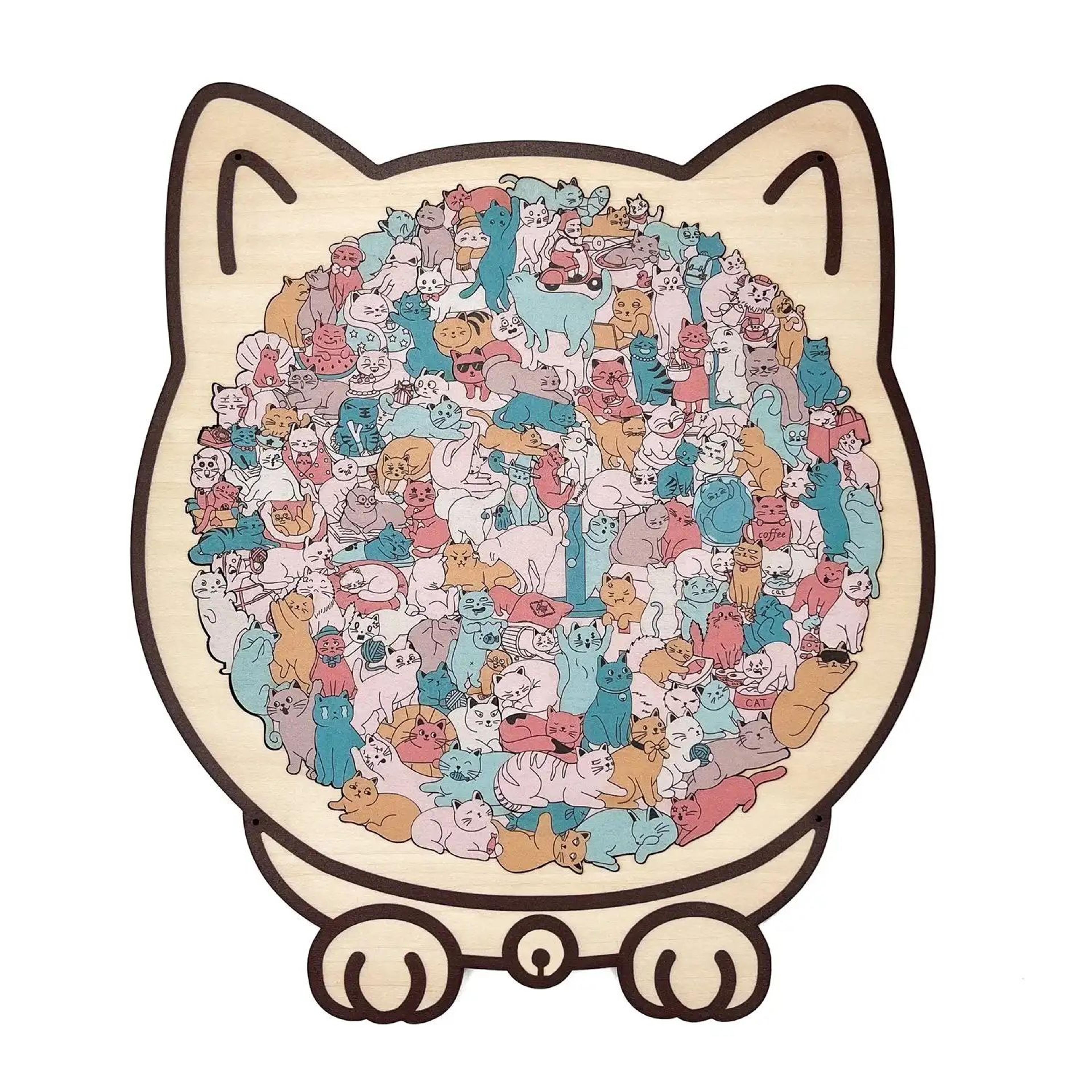 Cat Shaped Wooden Jigsaw Puzzle For Adults And Kids Unique Brain Game 8