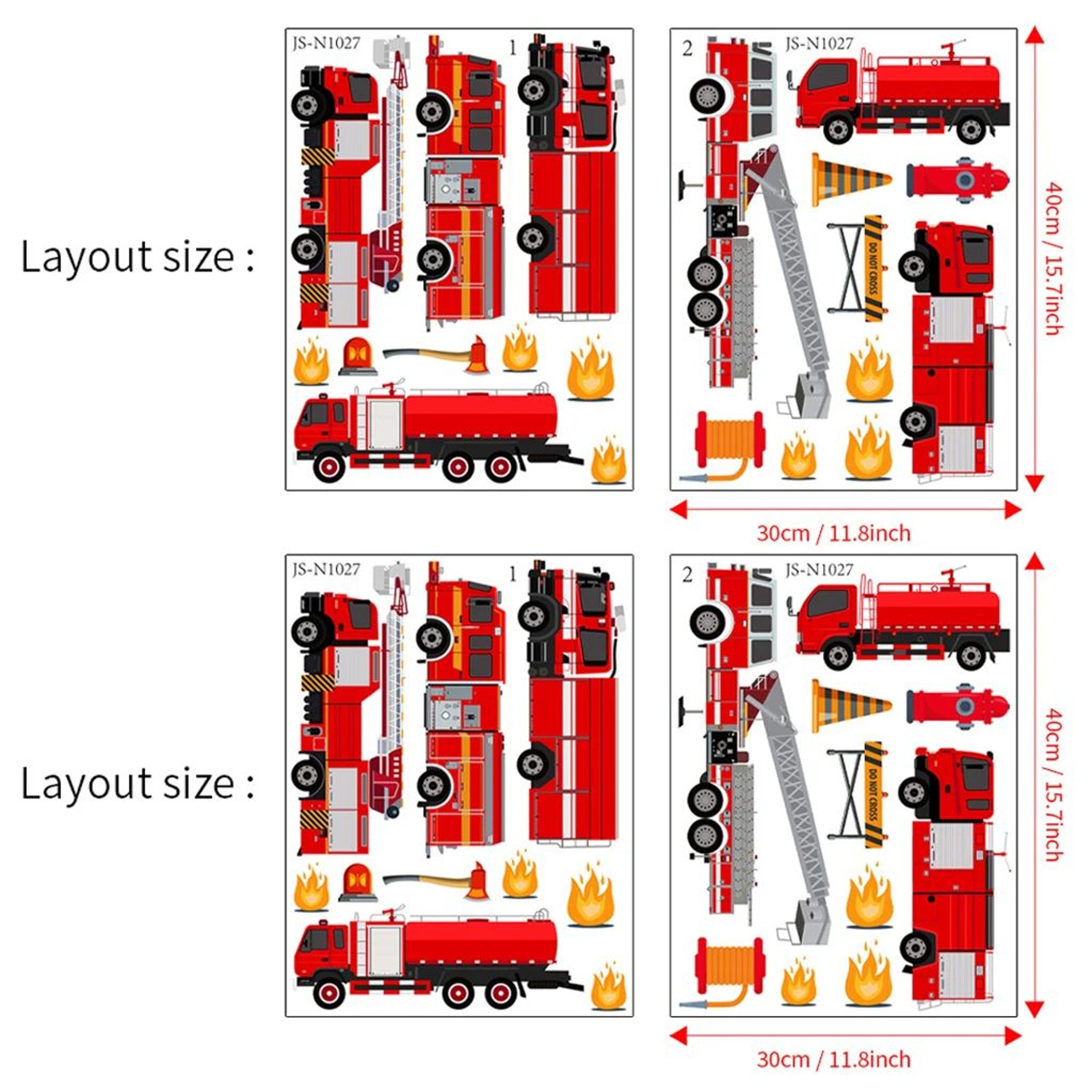 Cartoon Fire Truck Wall Stickers Kids Room Decor Playroom Nursery Wall Decals 7