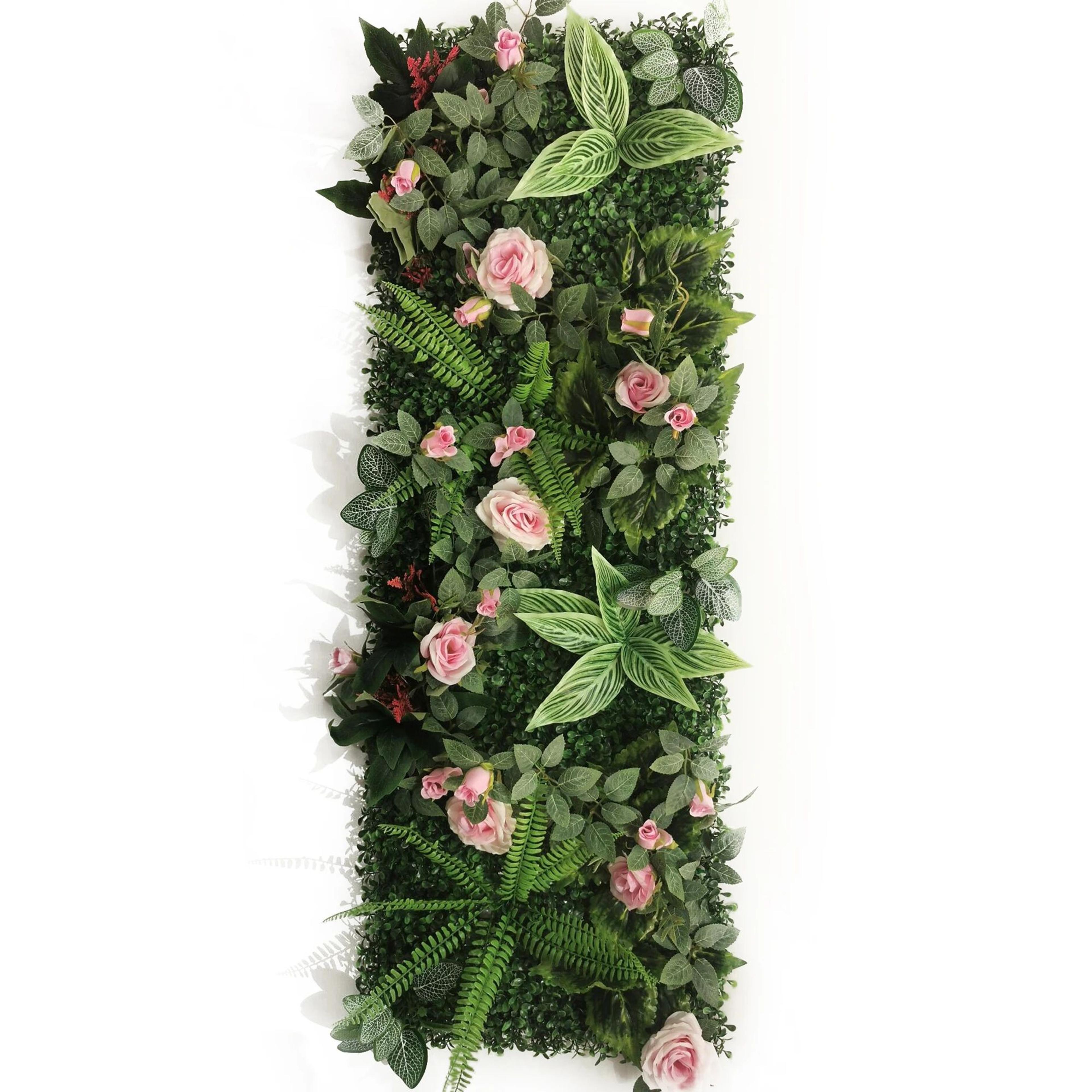 Artificial Grass Wall Panel With Rose Decor Greenery Wall Mat 13