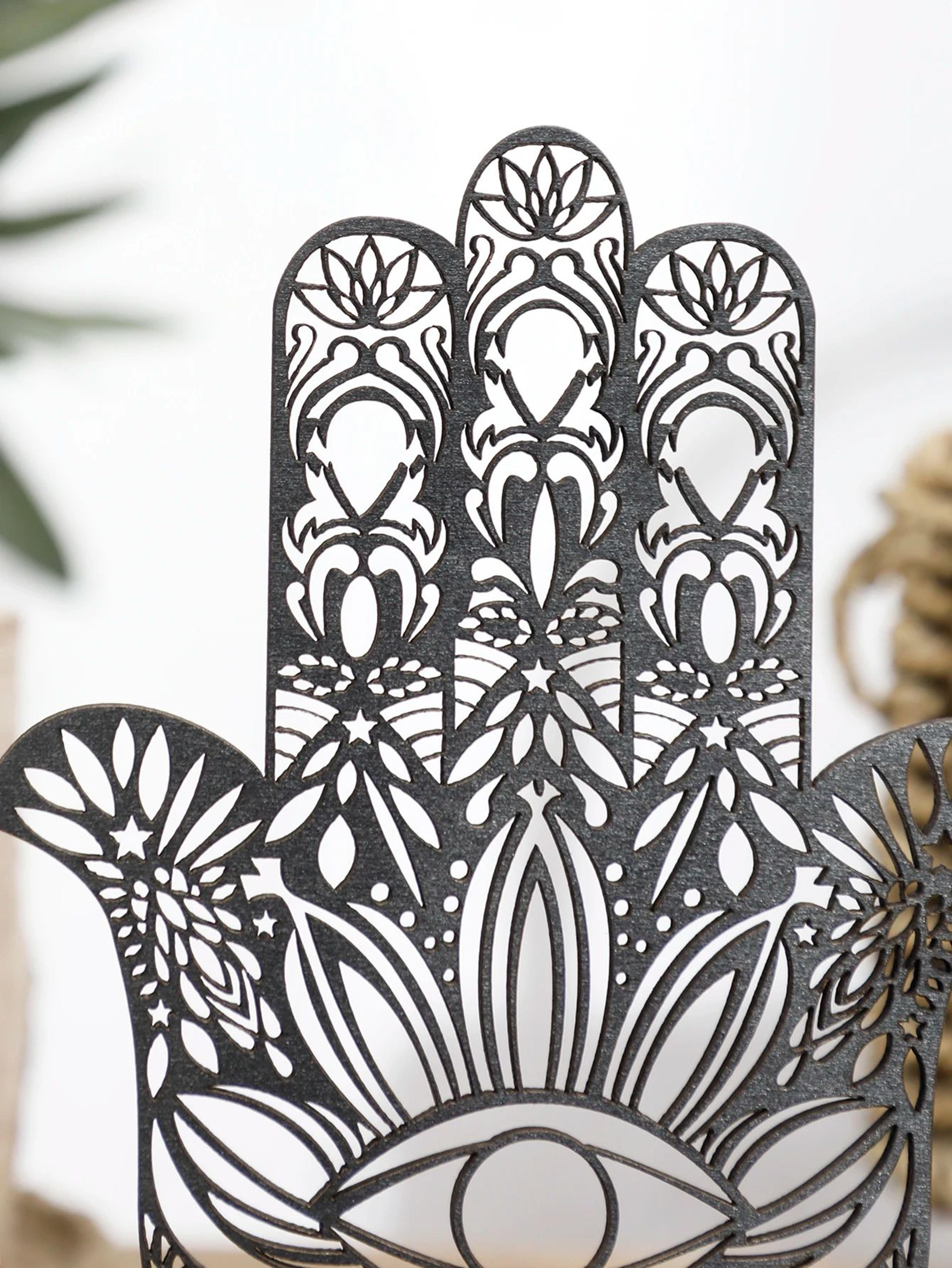 Hamsa Hand Evil Eye Wooden Desk Decor Minimalist Protection Accent 1