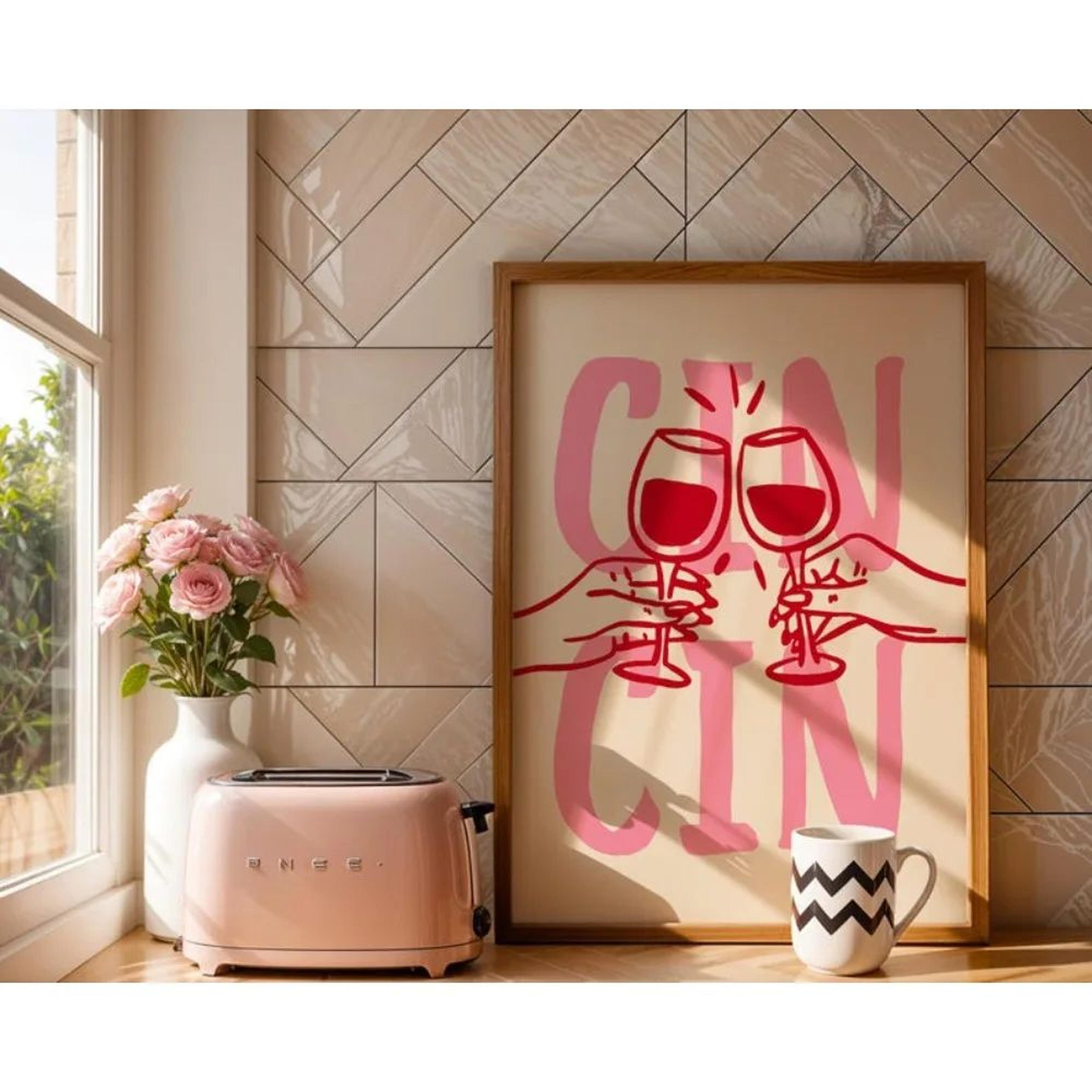 Cin Cin Cocktail Wall Art Pink Italian Kitchen Poster Happy Hour Decor 6