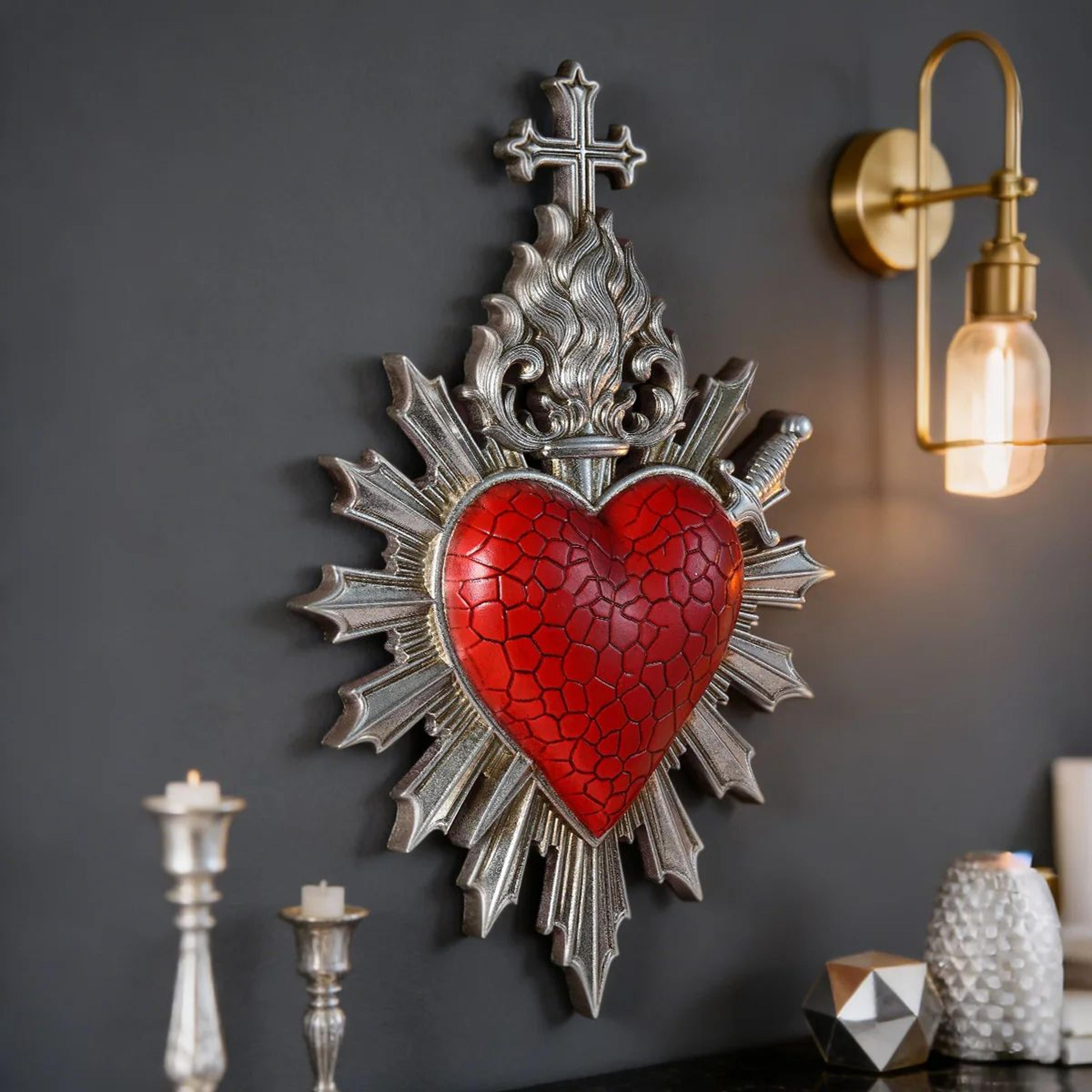 Flaming Heart Arrow Wall Decor Resin Love Sculpture Accent 3