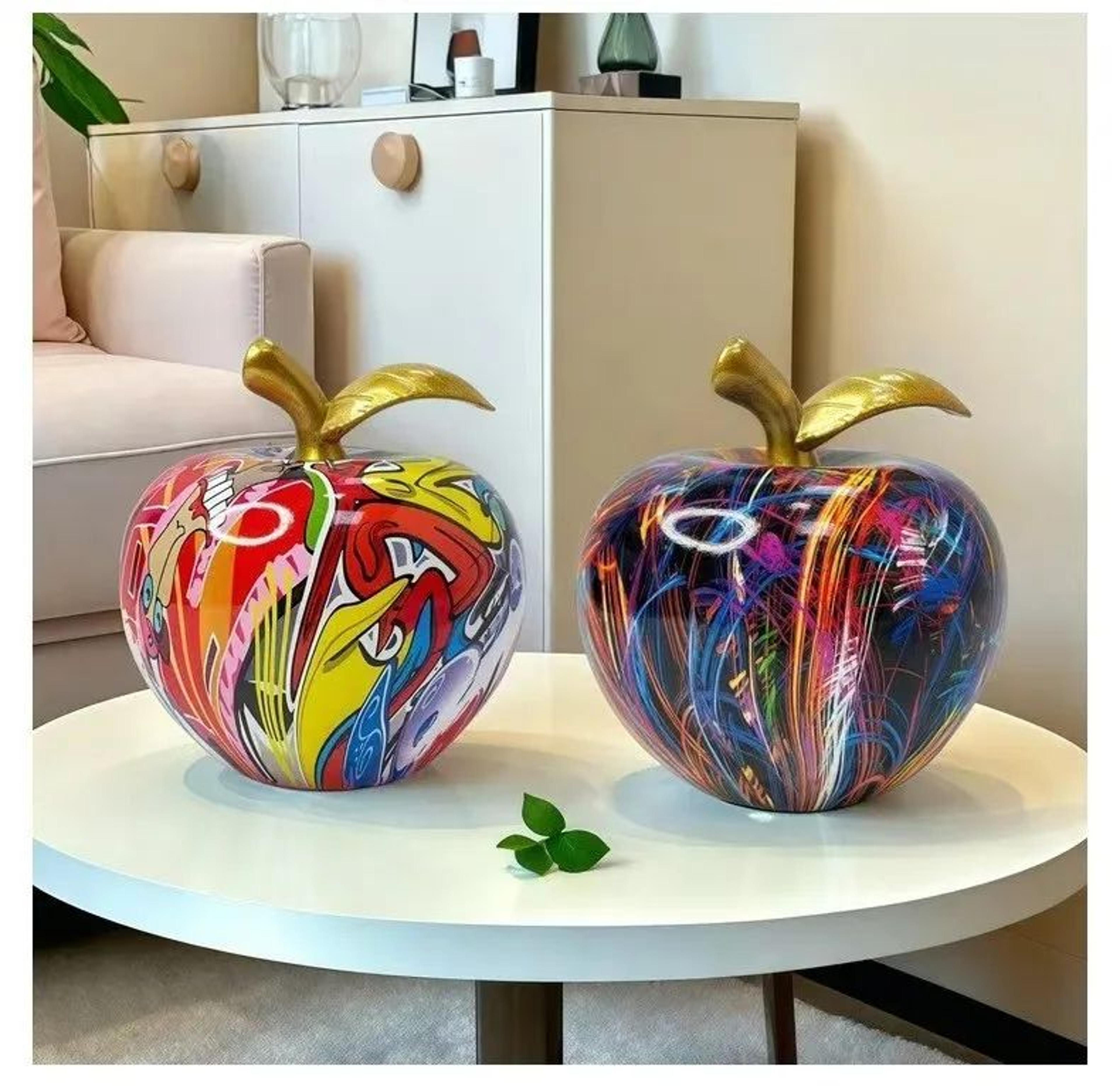 Colorful Abstract Apple Sculpture Modern Resin Art Home Office Decor 4