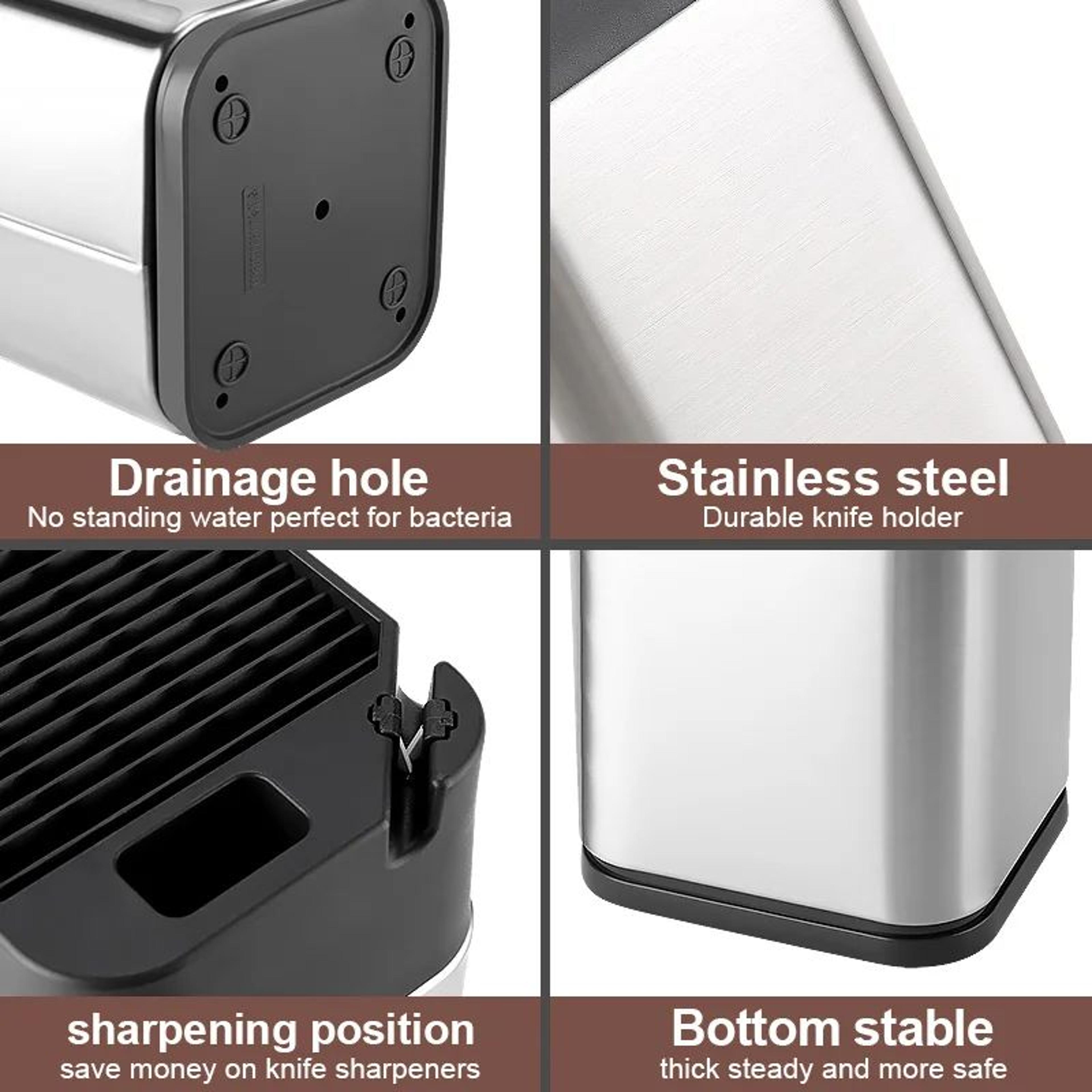 Stainless Steel Knife Block Holder With Built In Sharpener And Scissors Slot 3