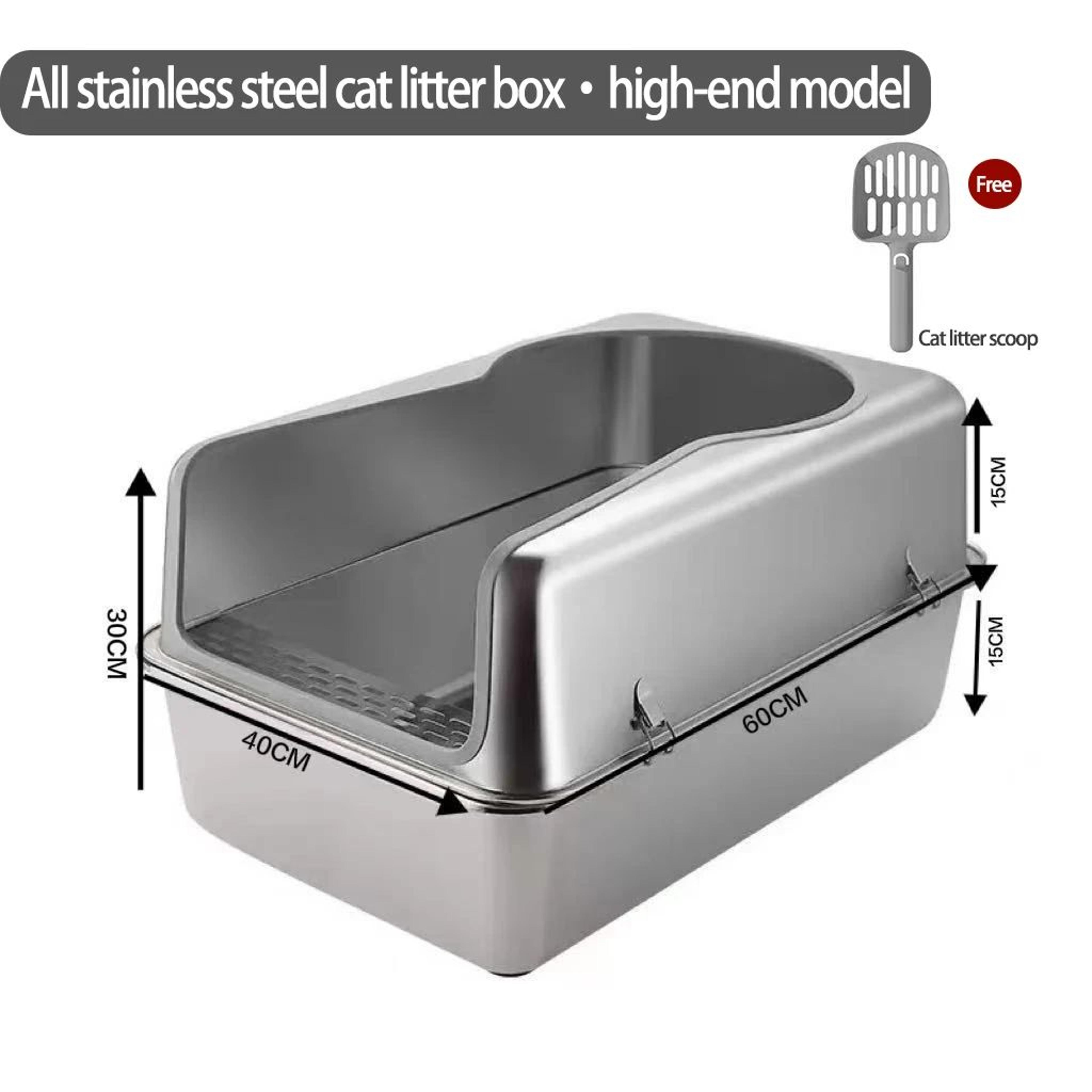 Stainless Steel XL Cat Litter Box With High Sides Lid And Scoop 7