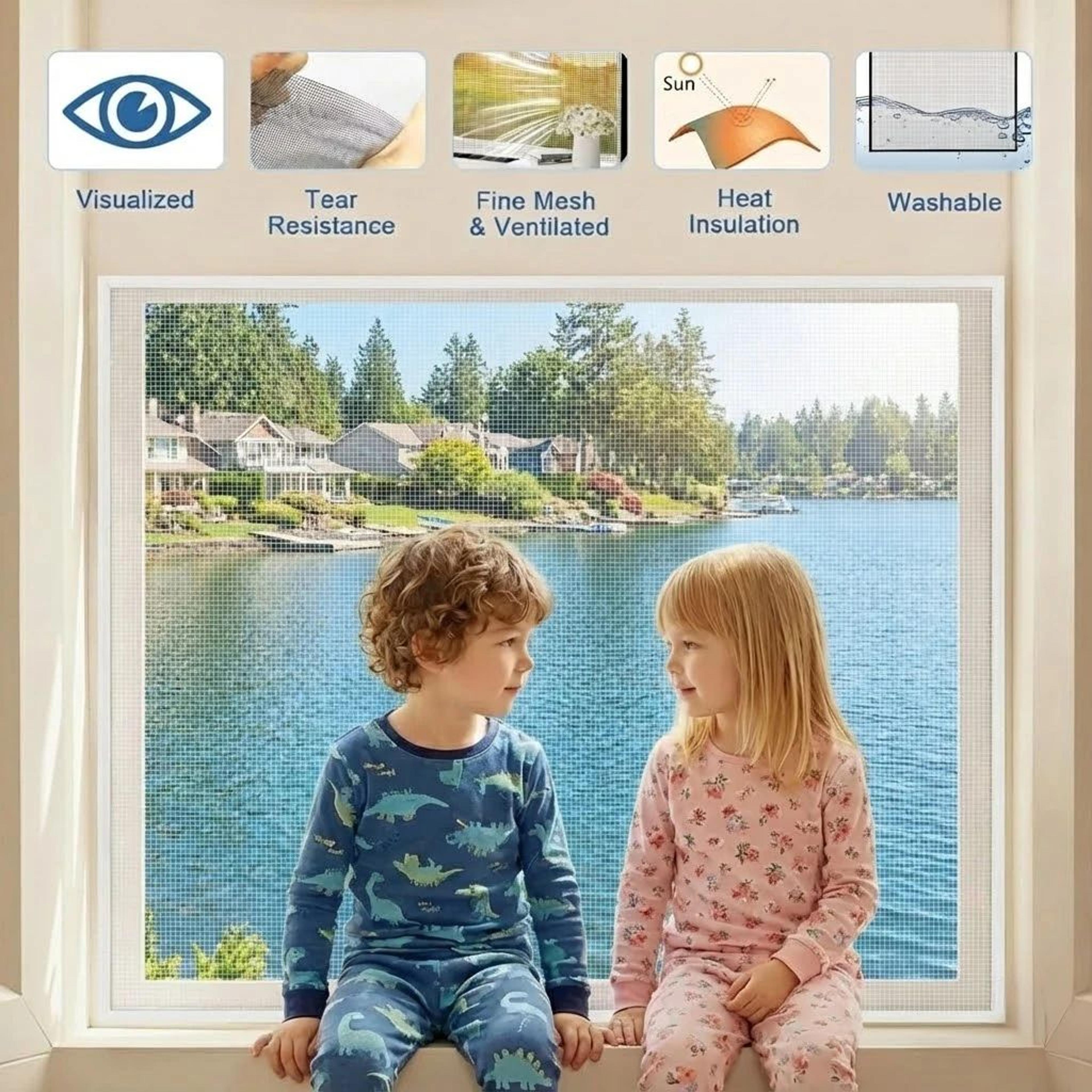 Removable White No Drill Mosquito Window Screen 5