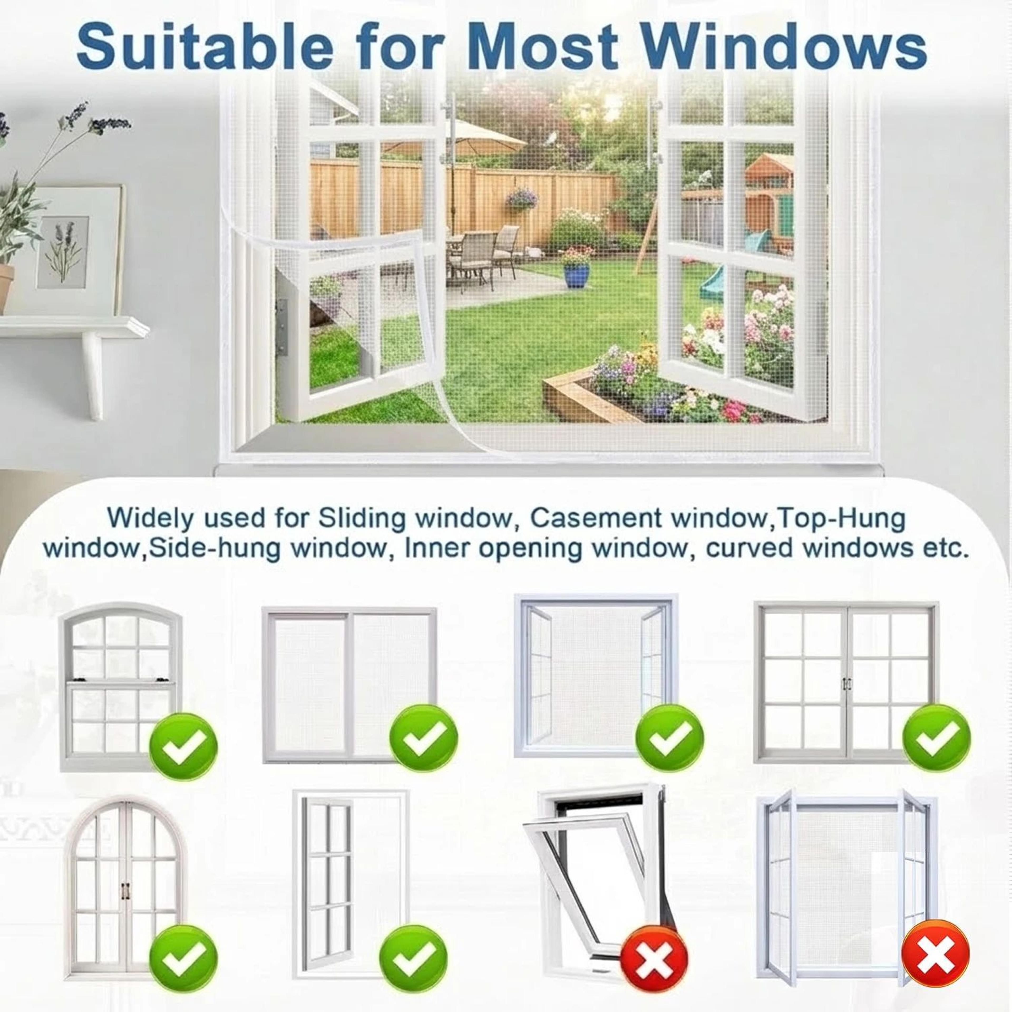 Removable White No Drill Mosquito Window Screen 3