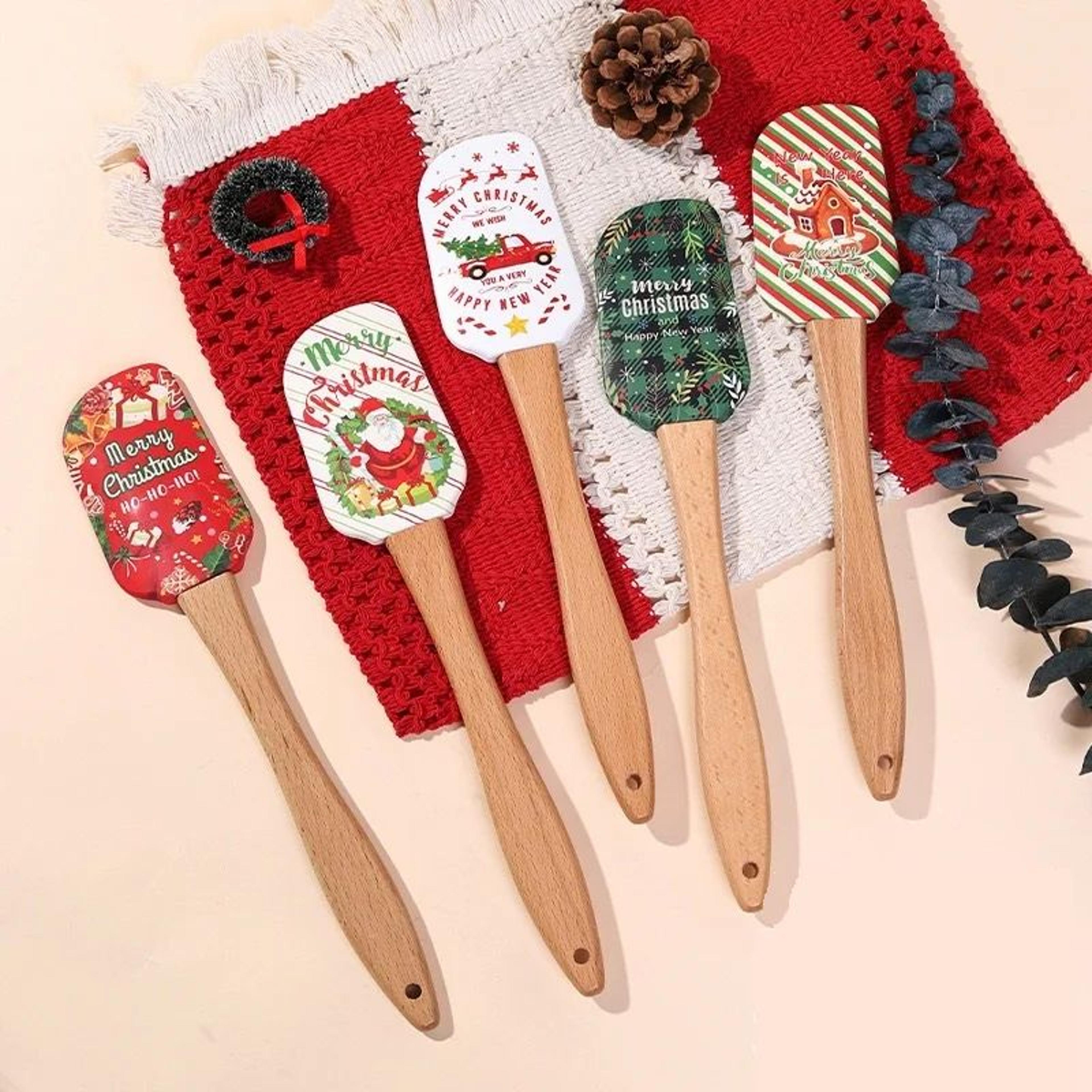 christmas silicone spatula with wooden handle