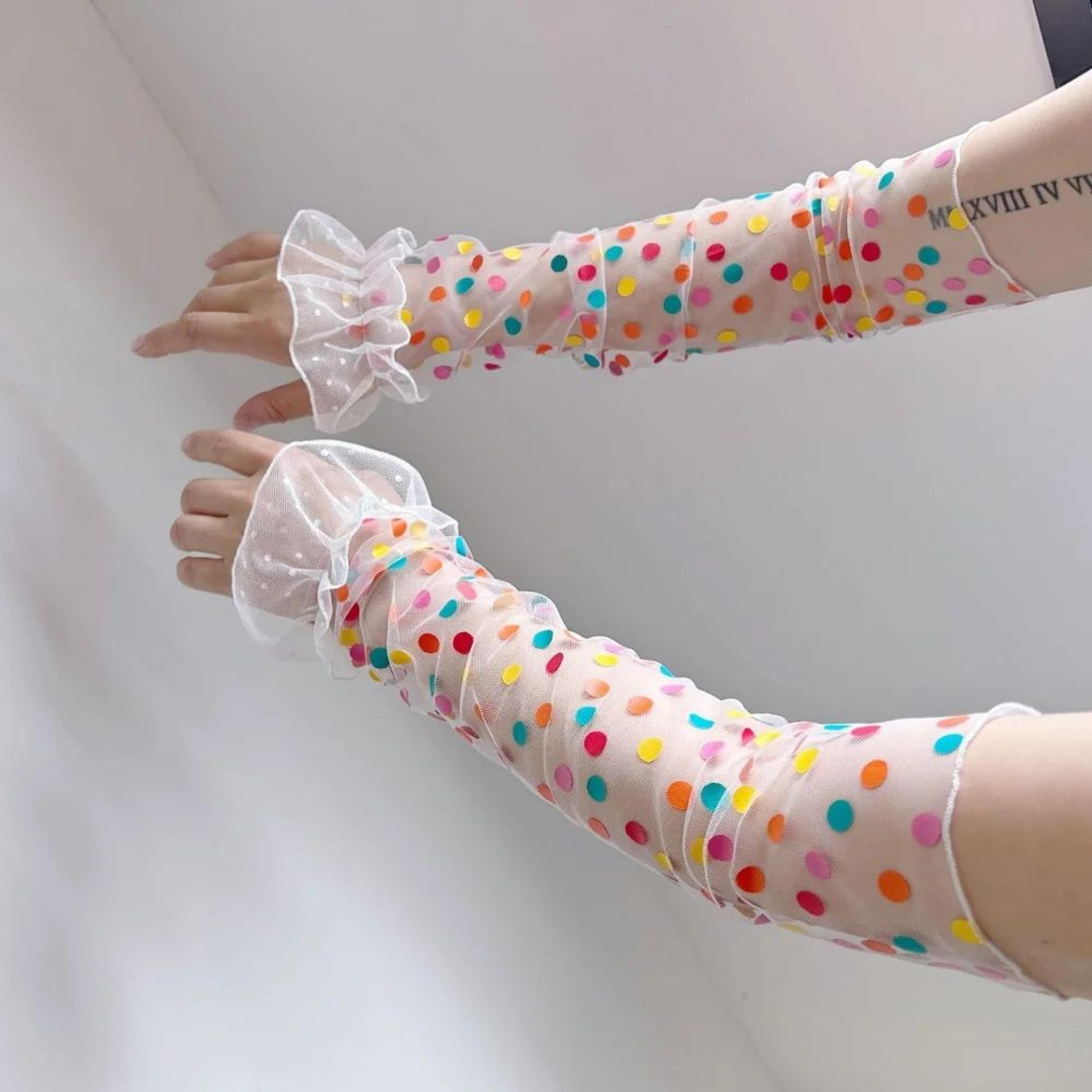 polka dot mesh fingerless arm sleeves