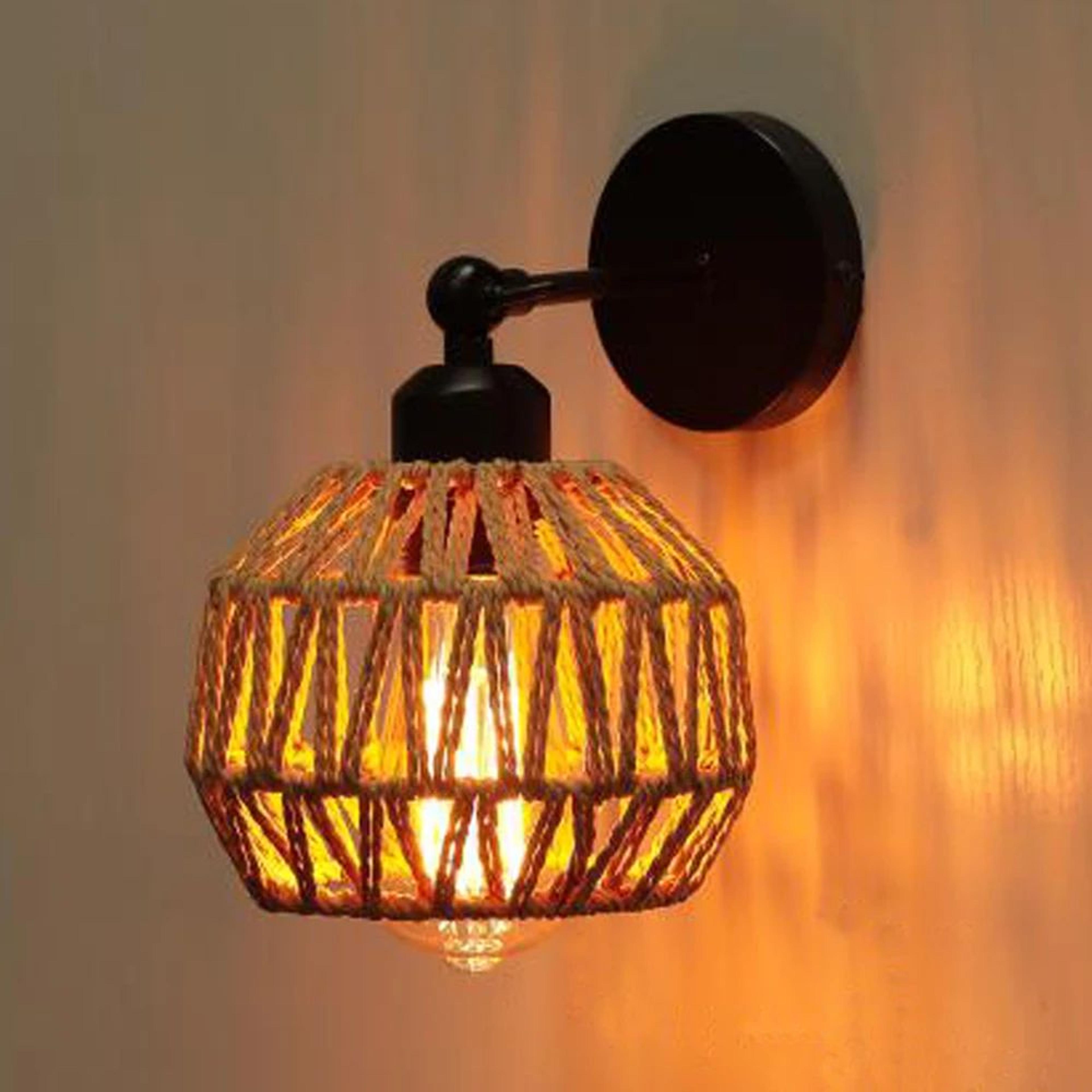 boho rattan hemp rope wall lamp