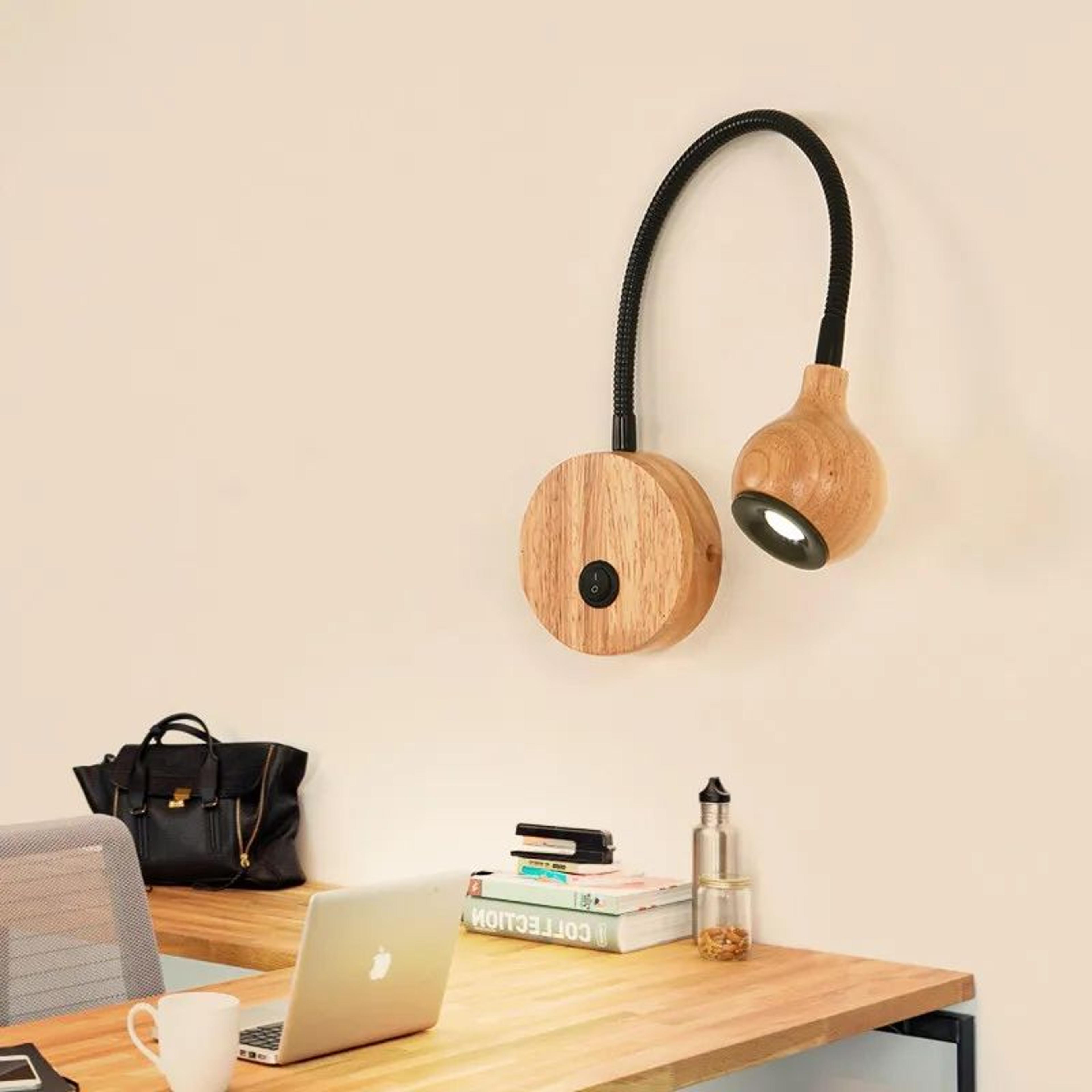 nordic wood adjustable led bedside reading light