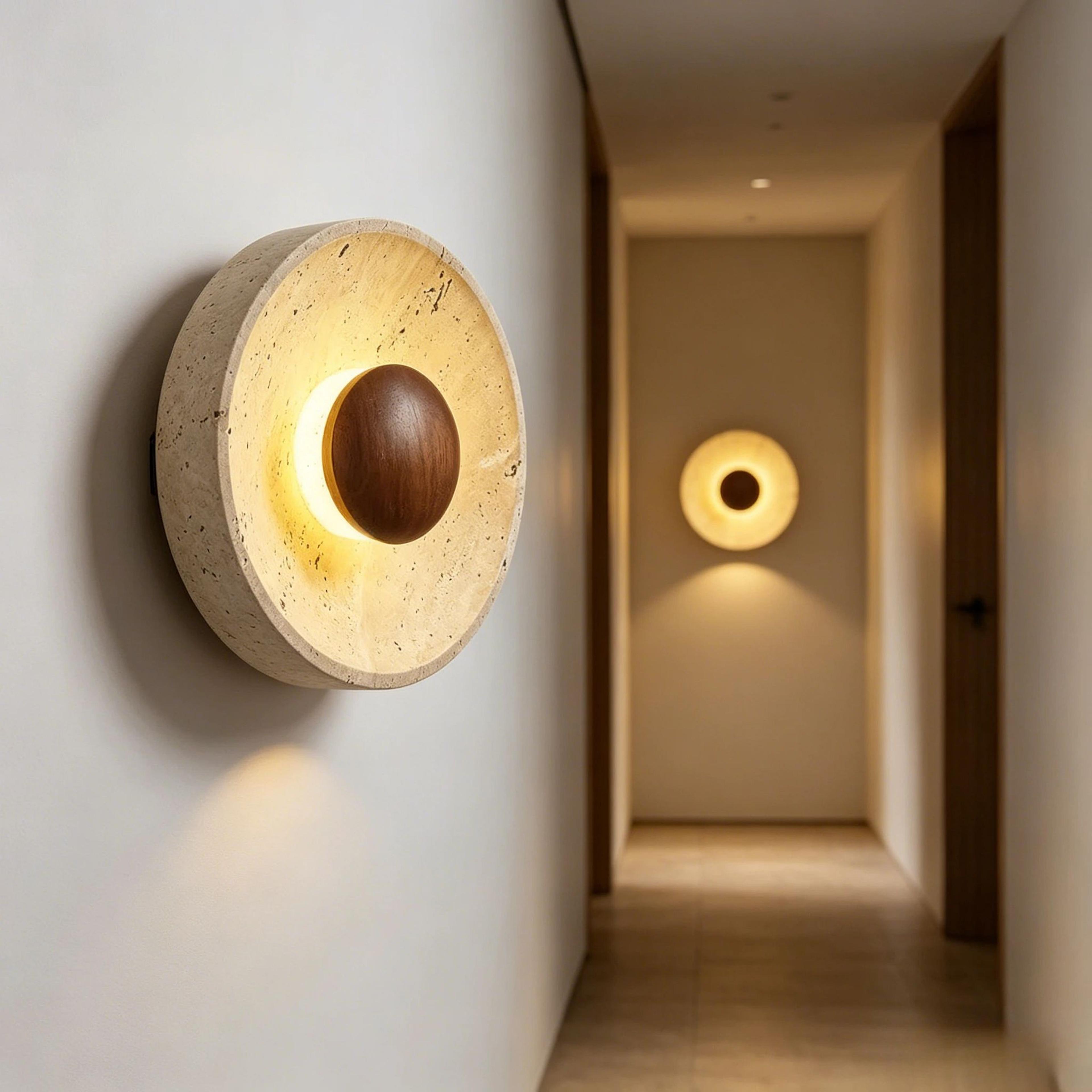 wabi sabi natural stone round led wall lamp