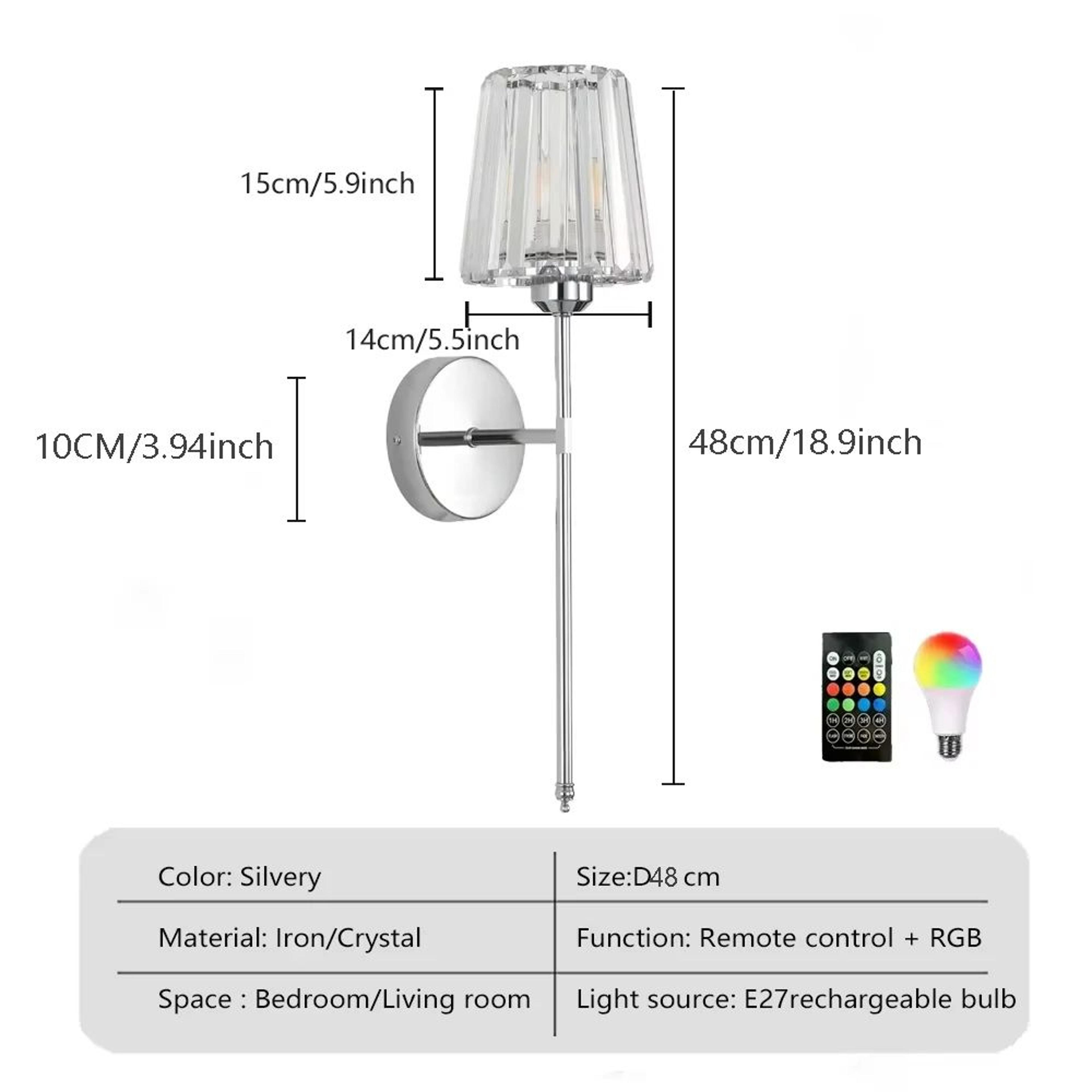 Wireless Rechargeable Crystal Wall Sconce 8