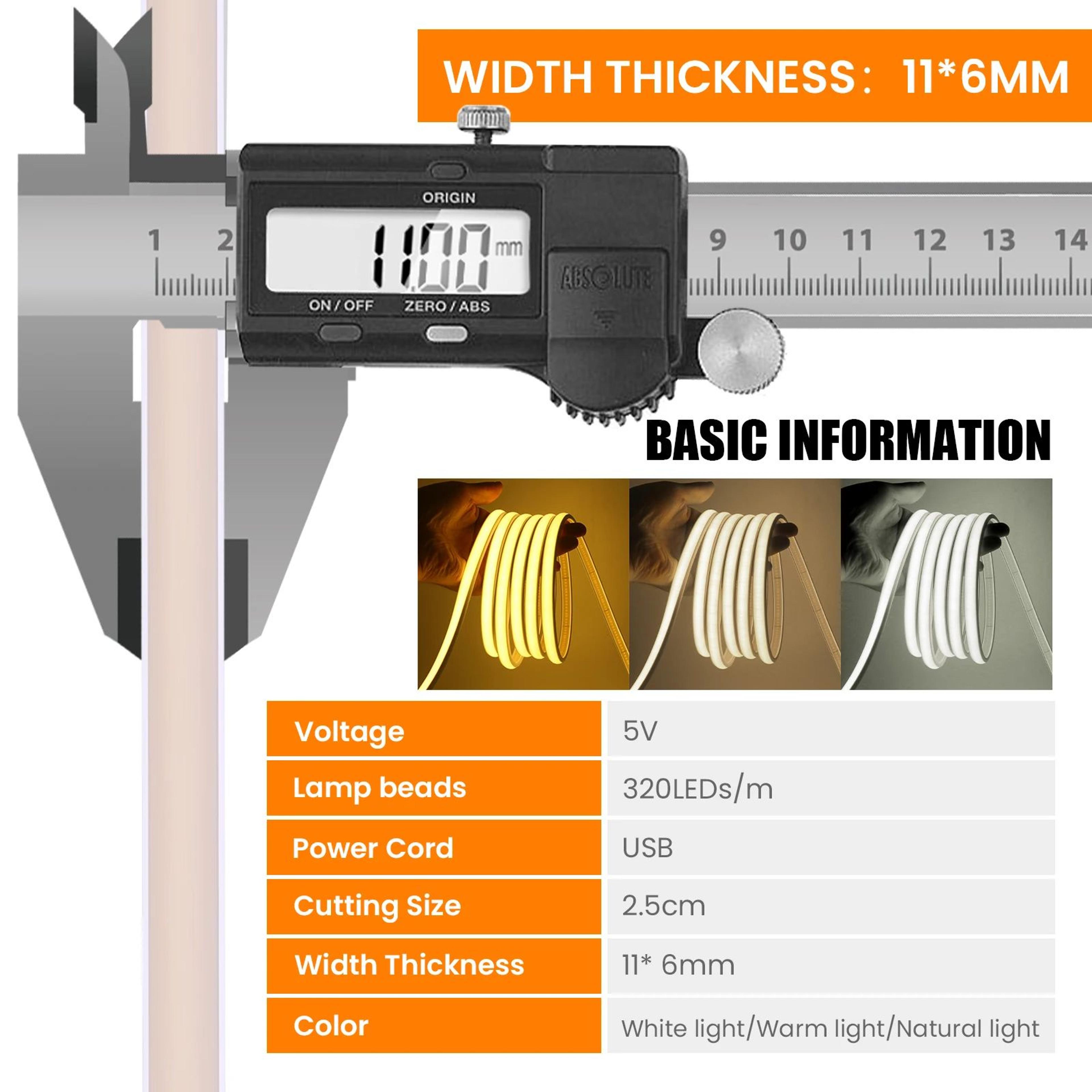 Dimmable USB COB LED Strip Light With Touch Sensor 5