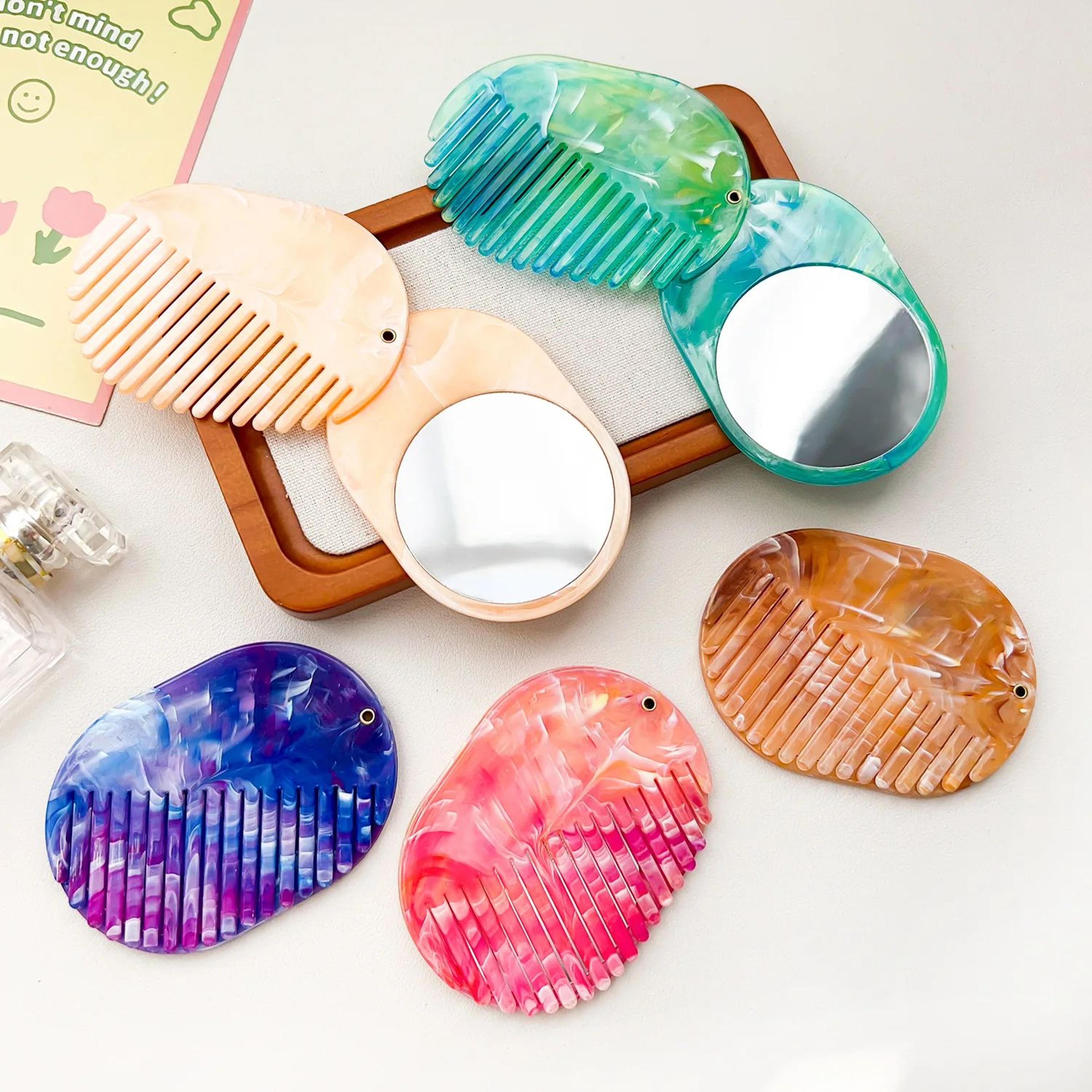 foldable marble hair comb with mirror