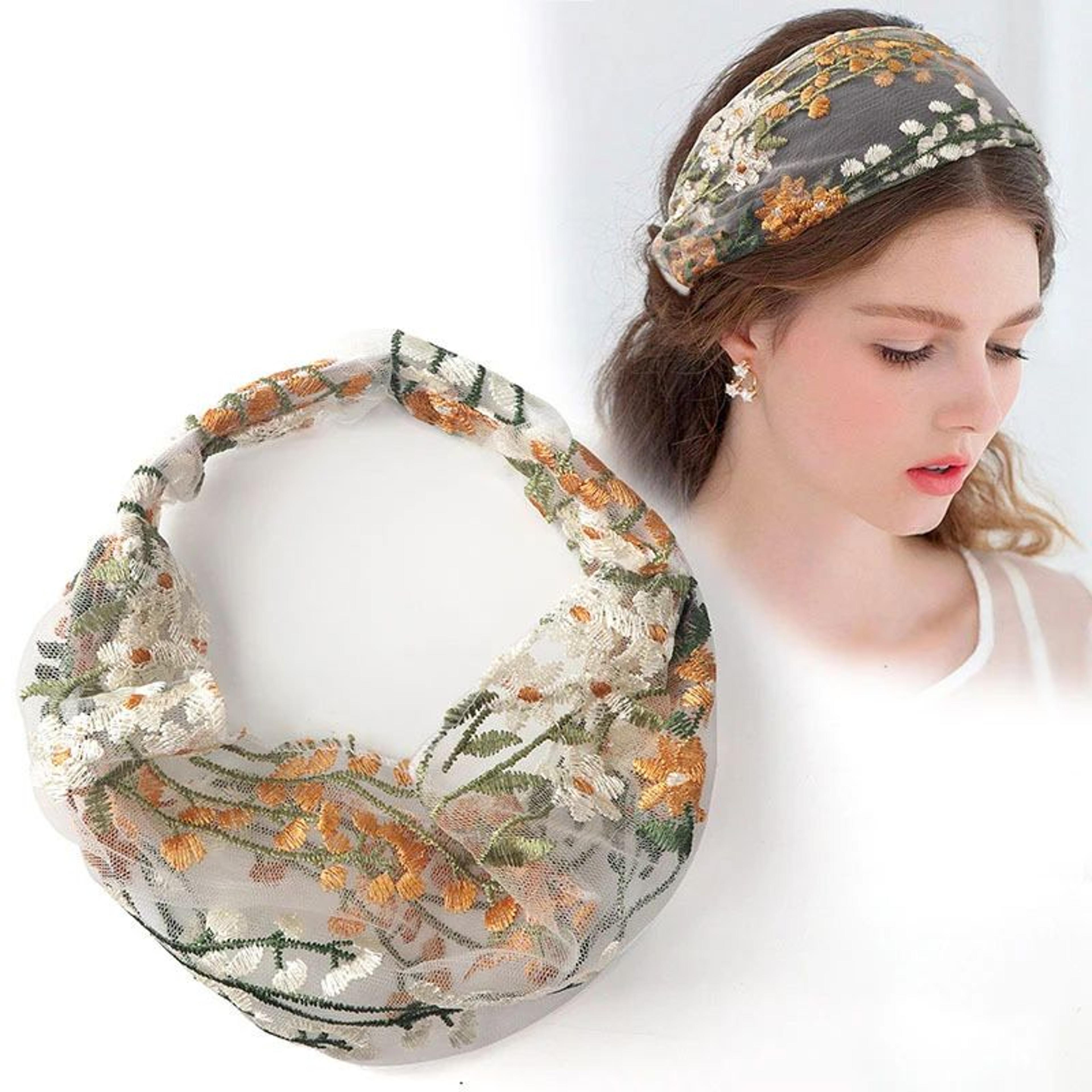 embroidered floral cross knot headband