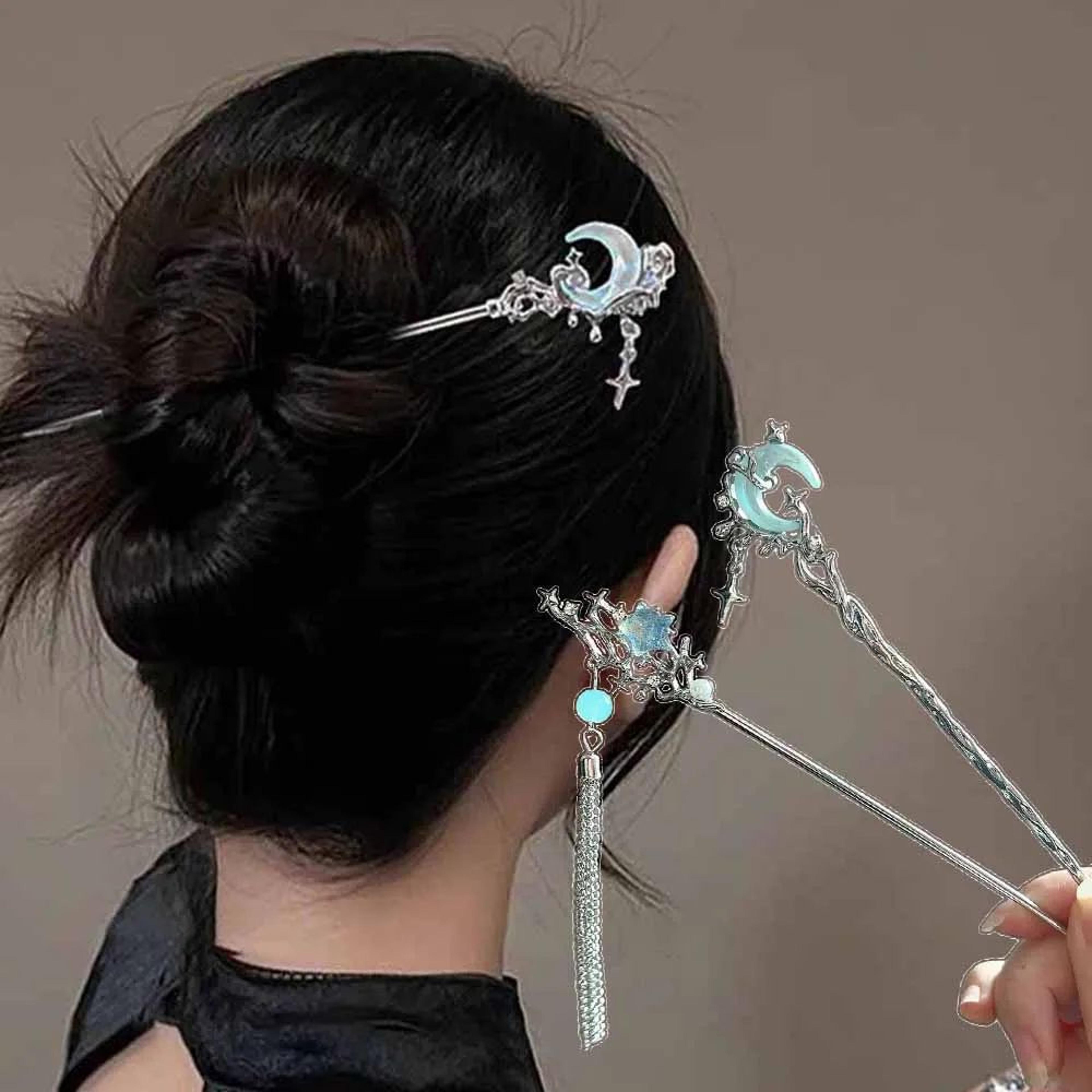 celestial moon star metal hair stick