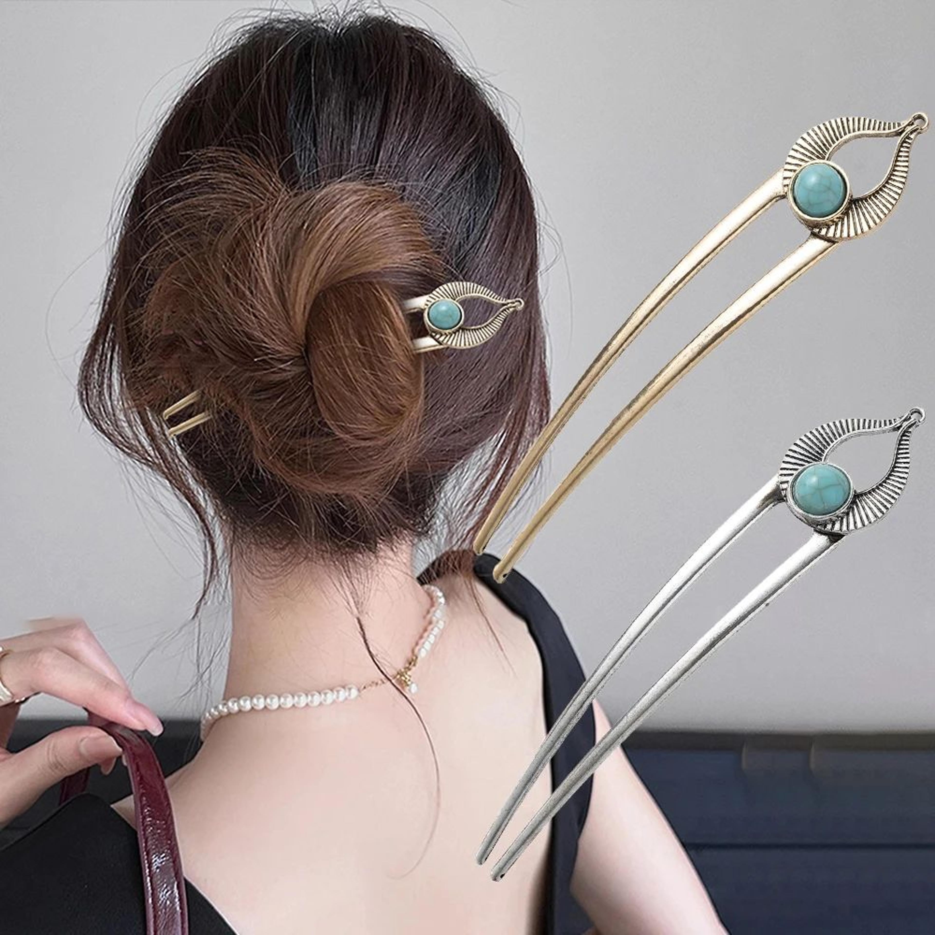 turquoise enamel u shape hair fork