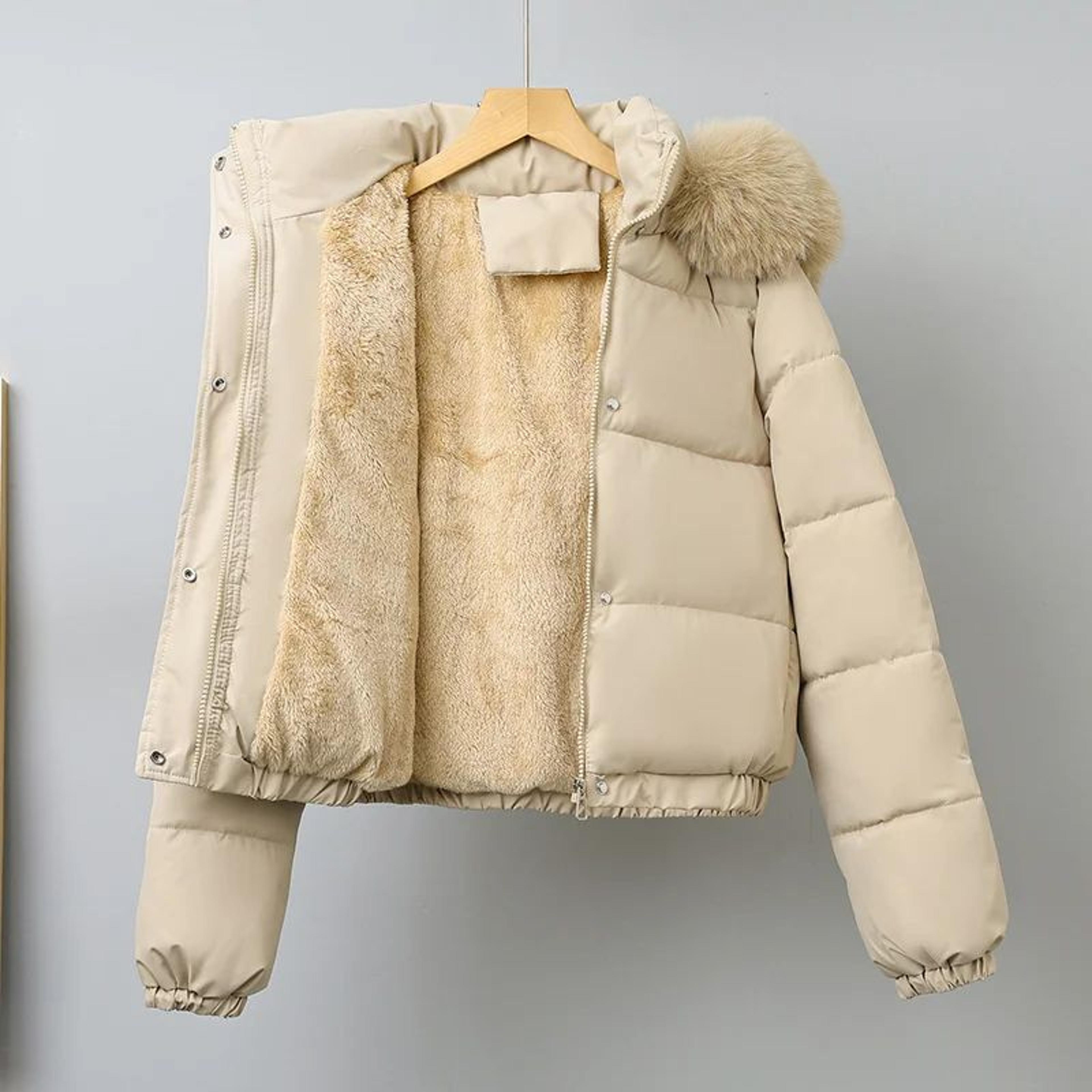 women's velvet-lined hooded winter puffer jacket