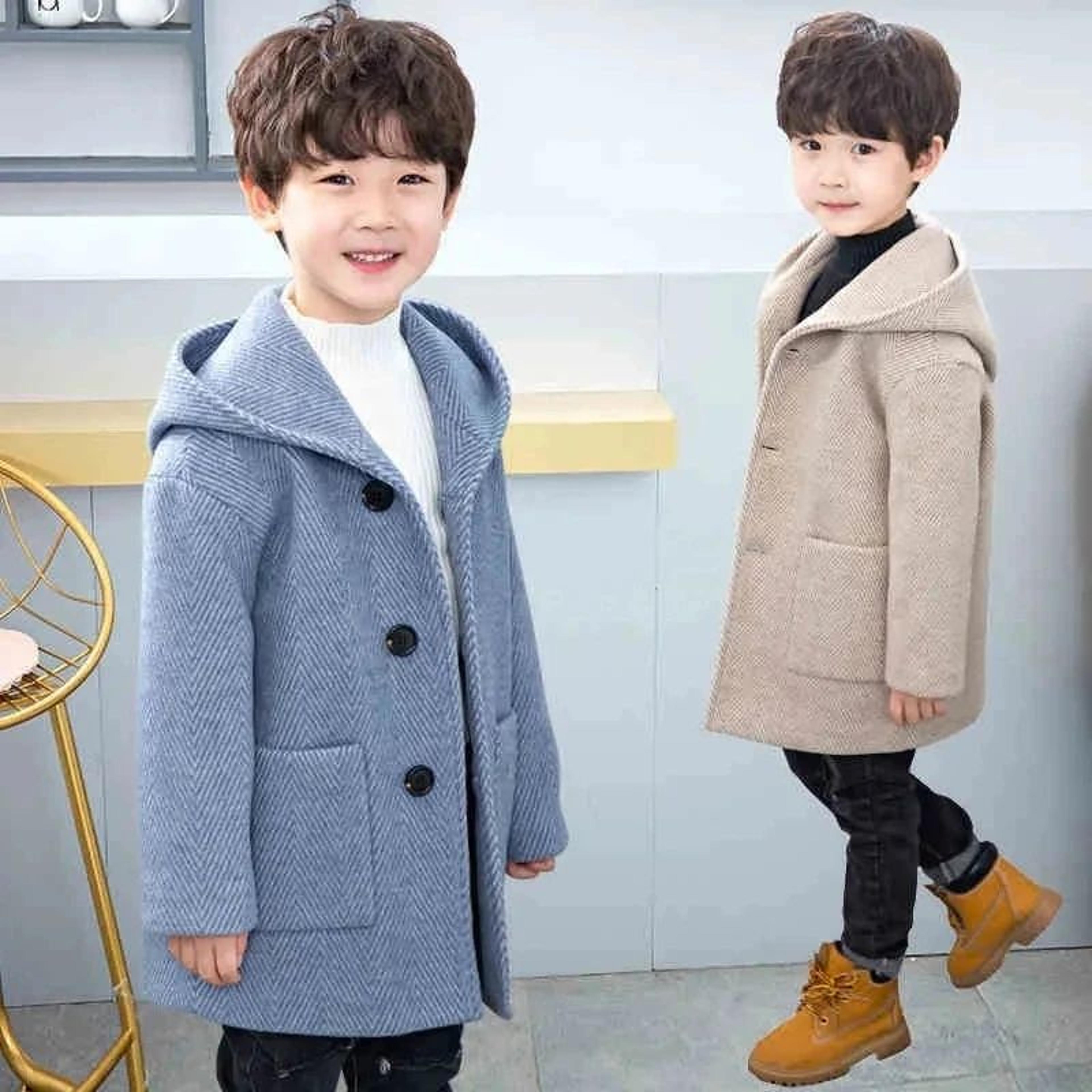 boys' stylish mid-length woolen winter coat