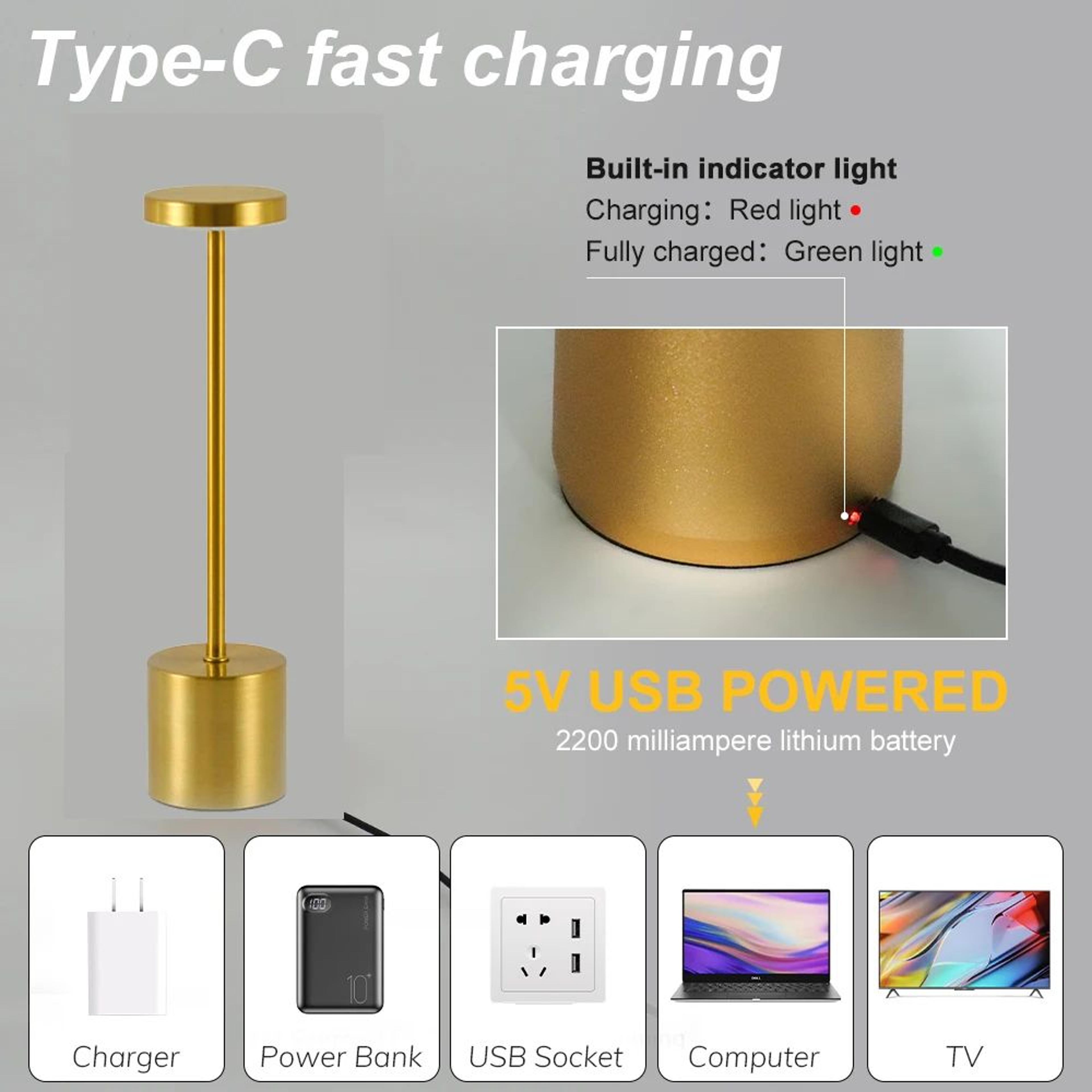 Cordless 3 Color LED Touch Table Lamp 2