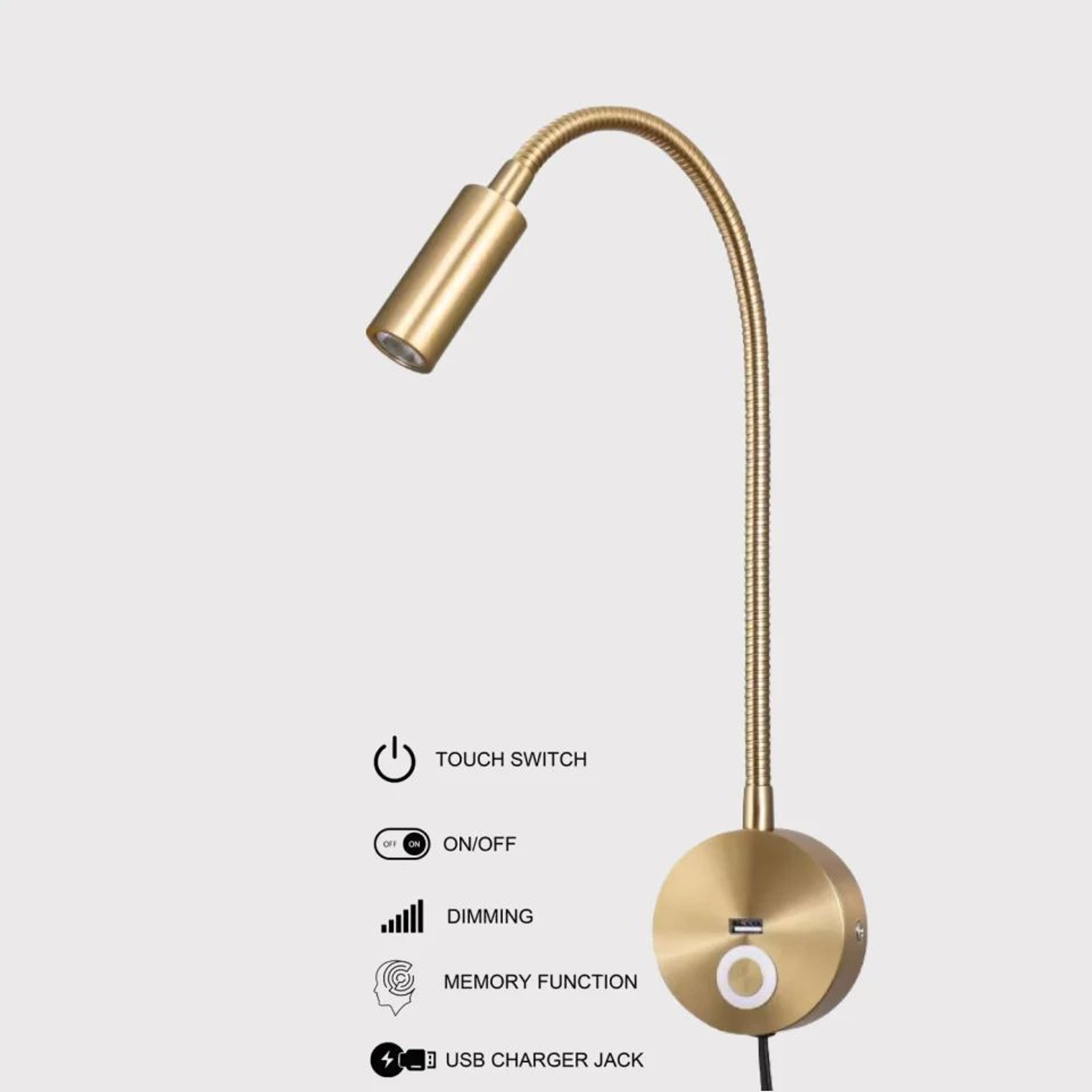 Gold Gooseneck LED Reading Wall Lamp 4