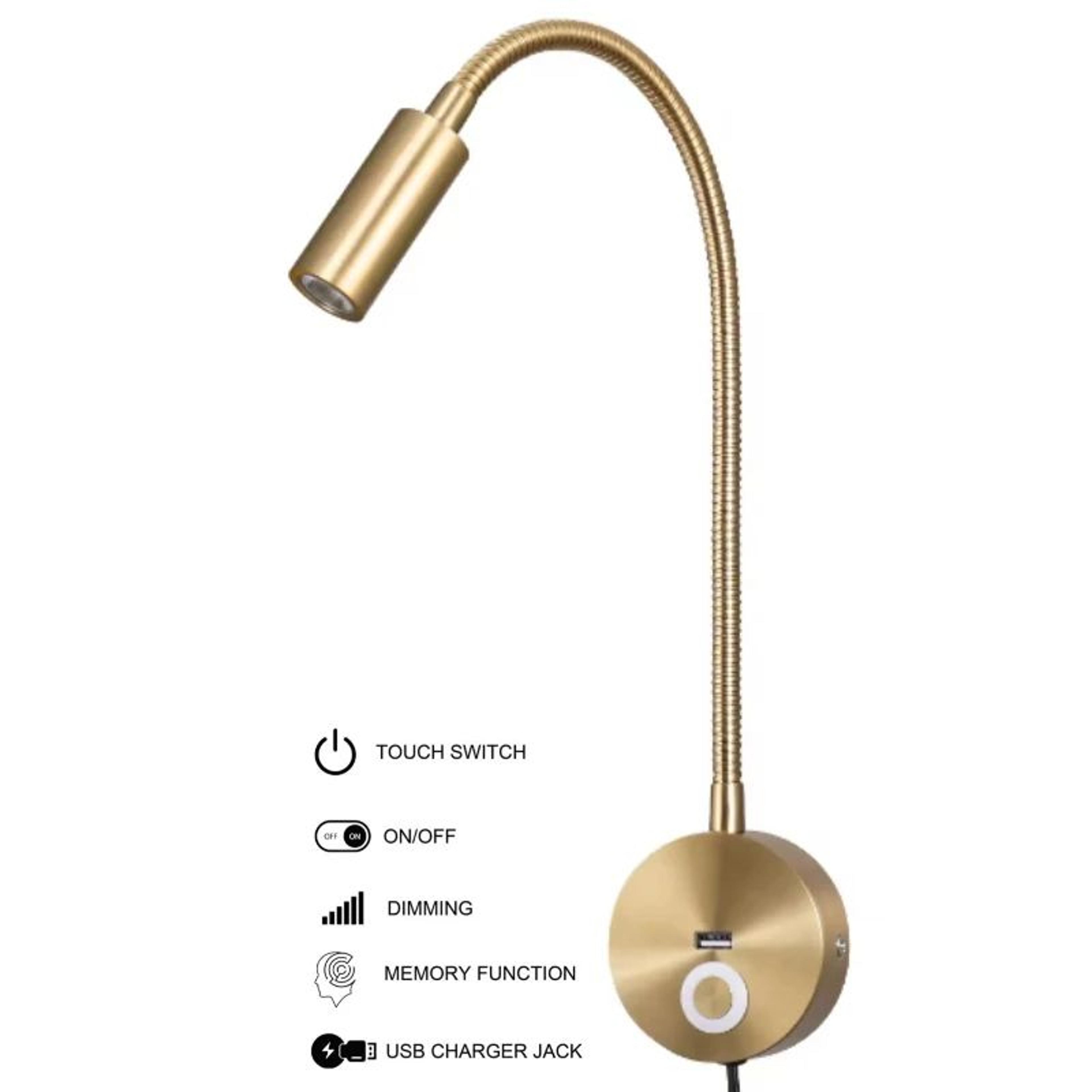 Gold Gooseneck LED Reading Wall Lamp 9