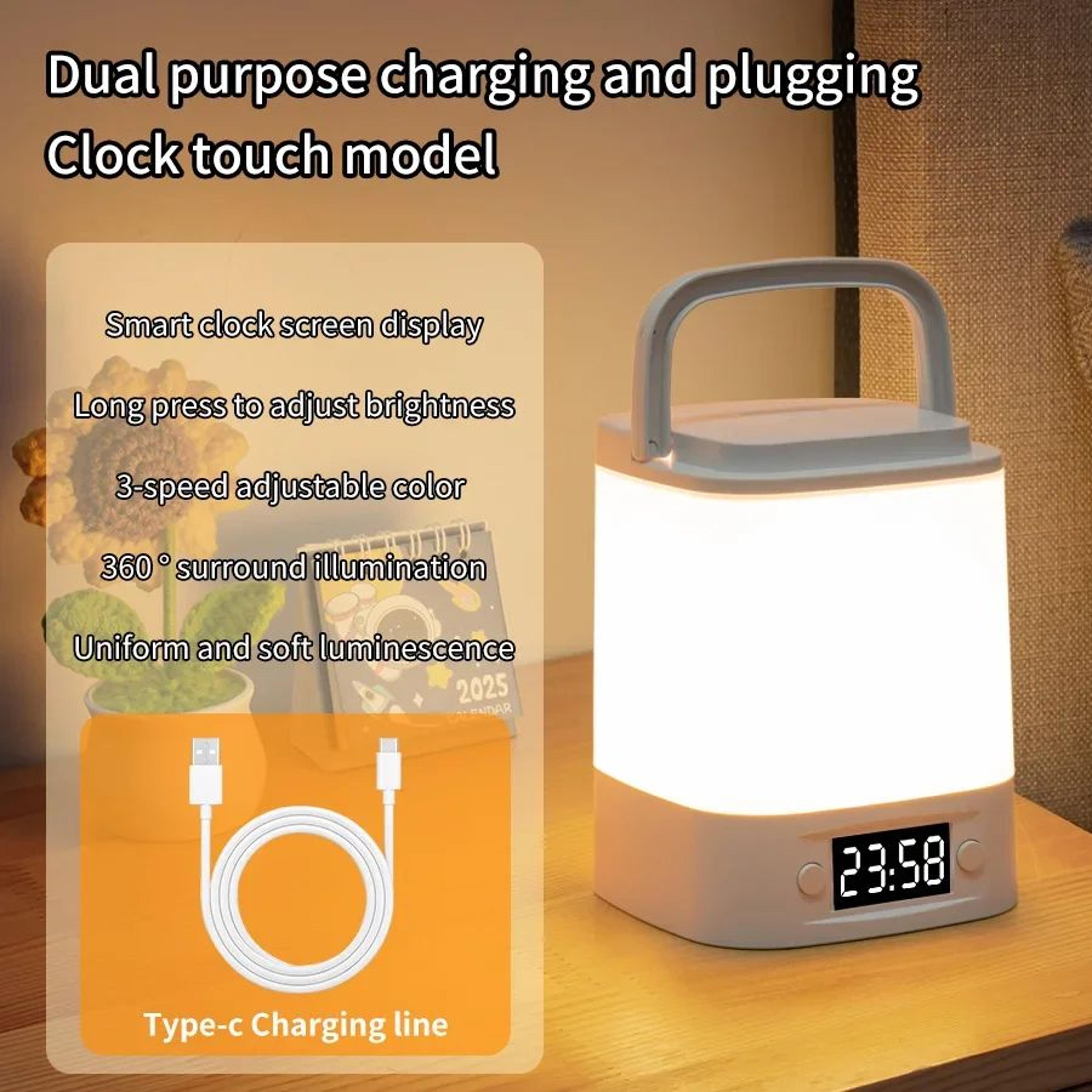 Rechargeable Dimmable LED Bedside Lamp With Clock 7