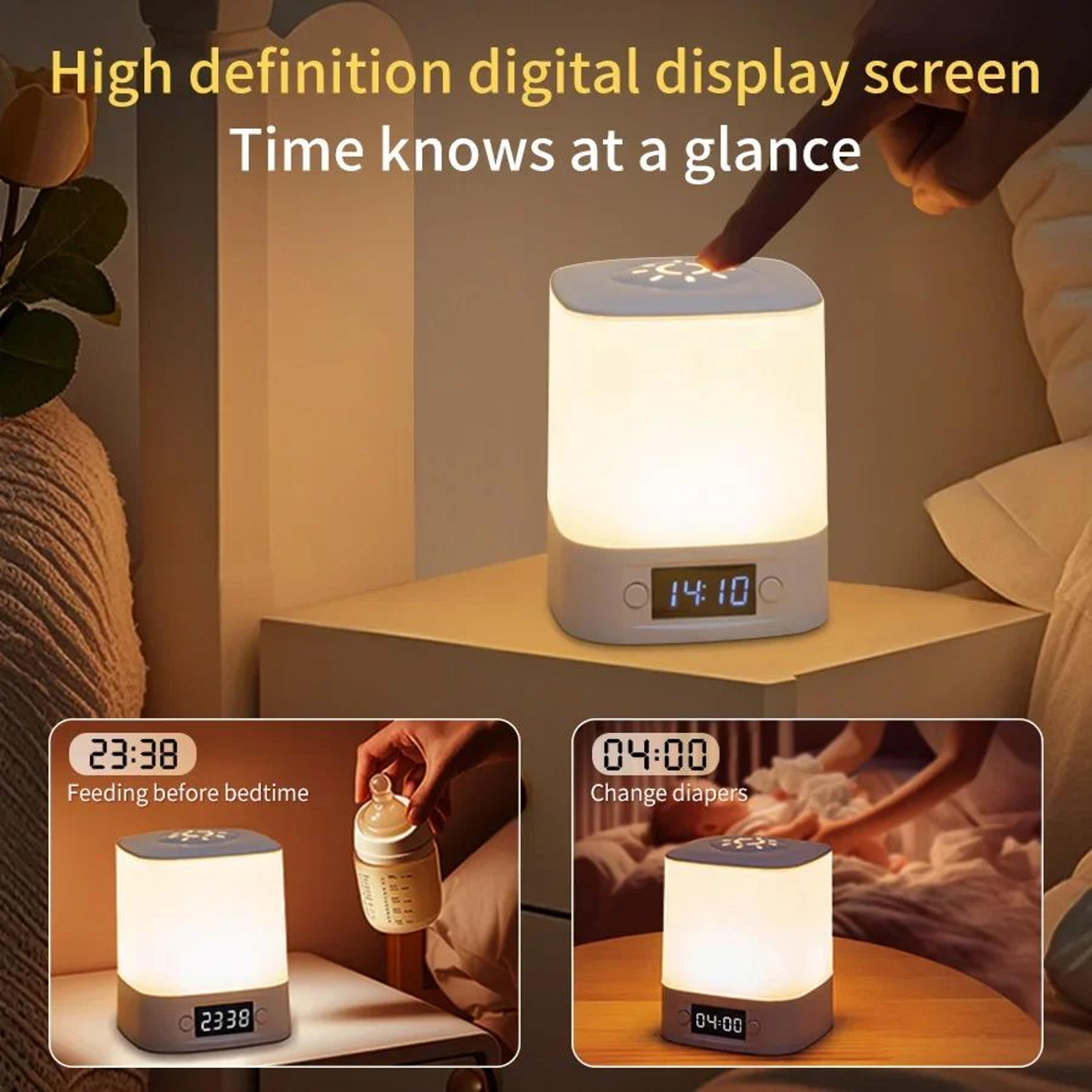 Rechargeable Dimmable LED Bedside Lamp With Clock 4