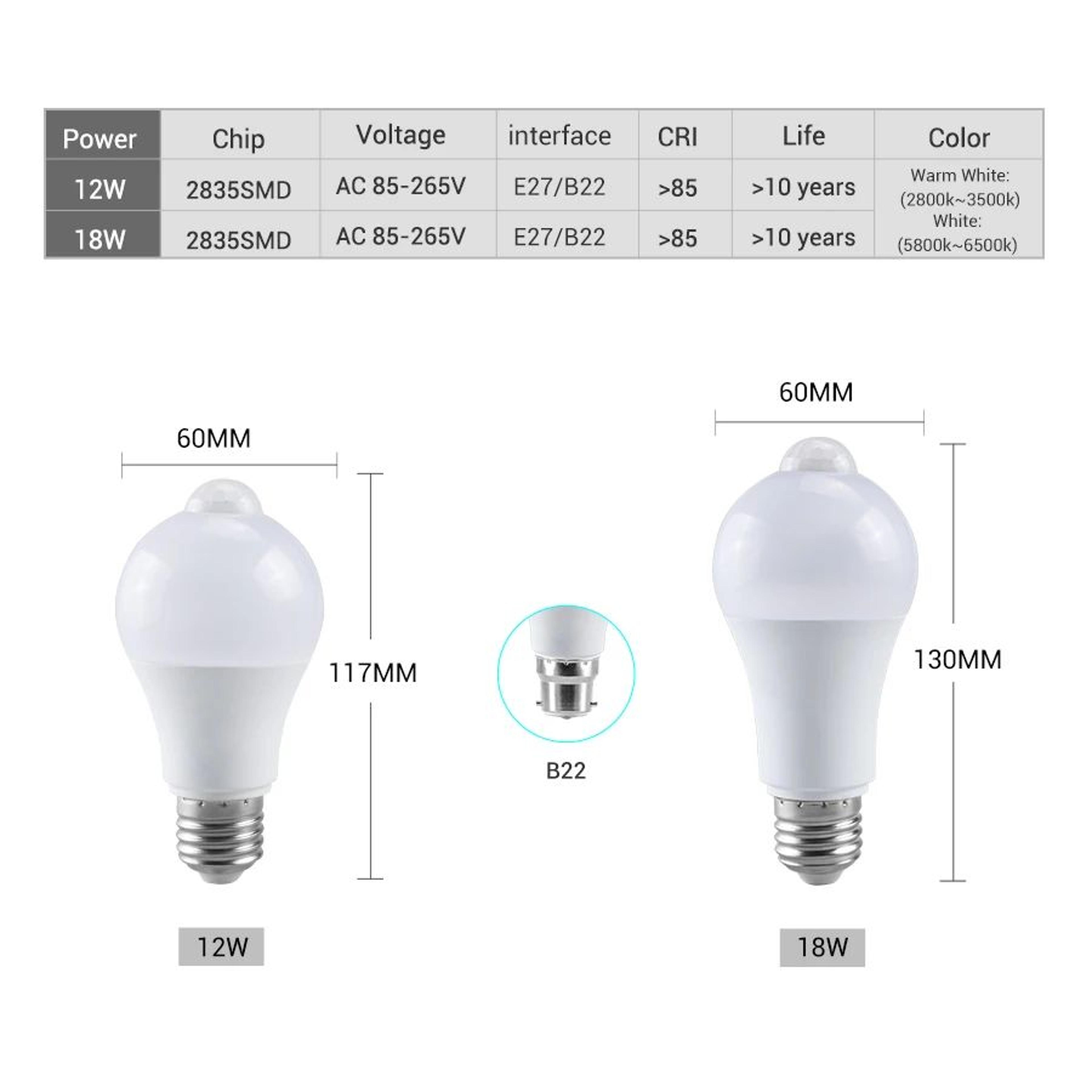 PIR Motion Sensor LED Light Bulb 12W 18W 1