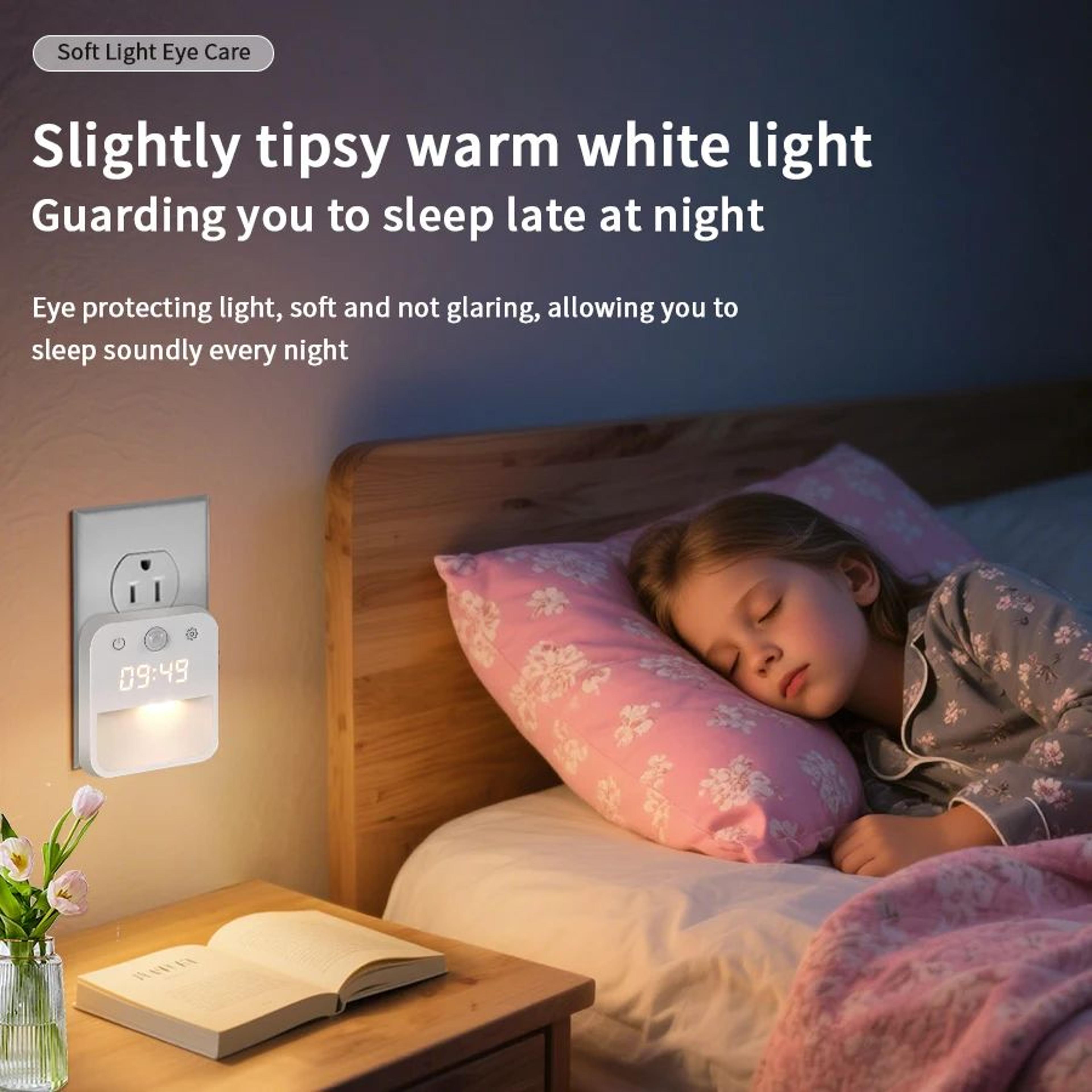 Motion Sensor LED Night Light With Digital Clock And 3 Color Dimming 5