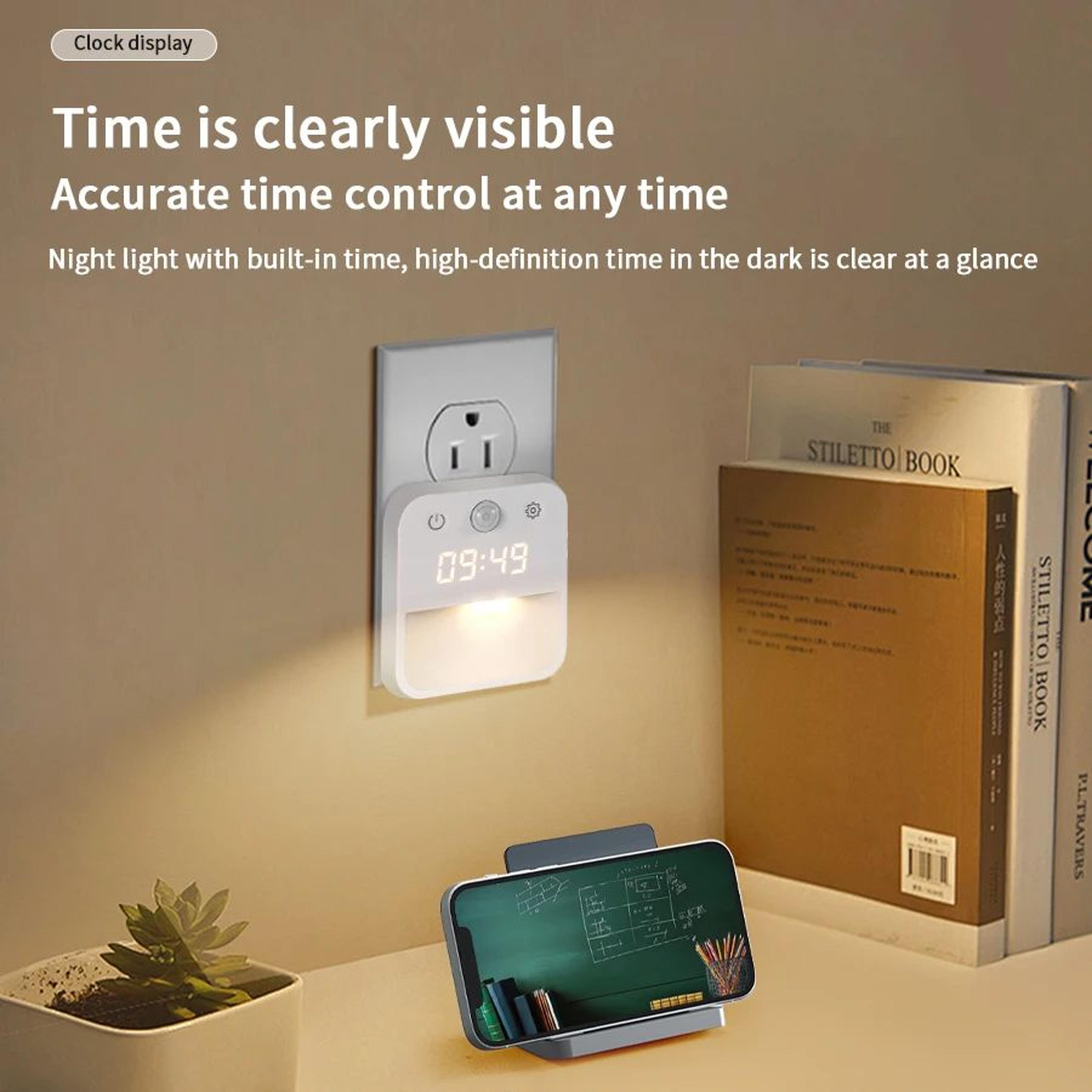 Motion Sensor LED Night Light With Digital Clock And 3 Color Dimming 4