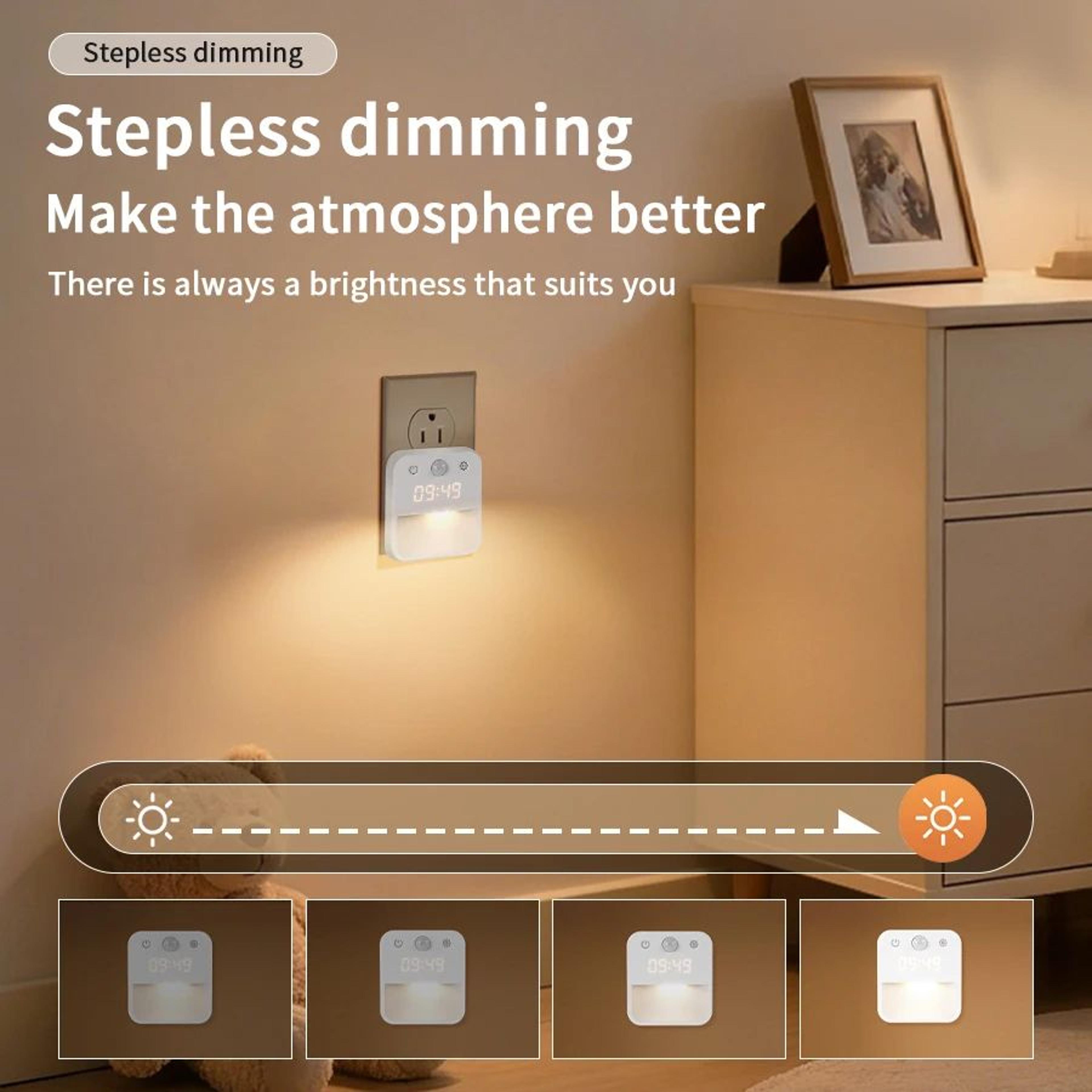 Motion Sensor LED Night Light With Digital Clock And 3 Color Dimming 2